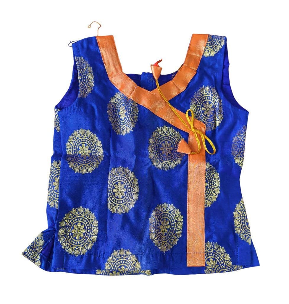 Krishnar Top for 1-Year-Old, Pistachio Green Art Silk, Gold Zari Peacock Eyes, Side View