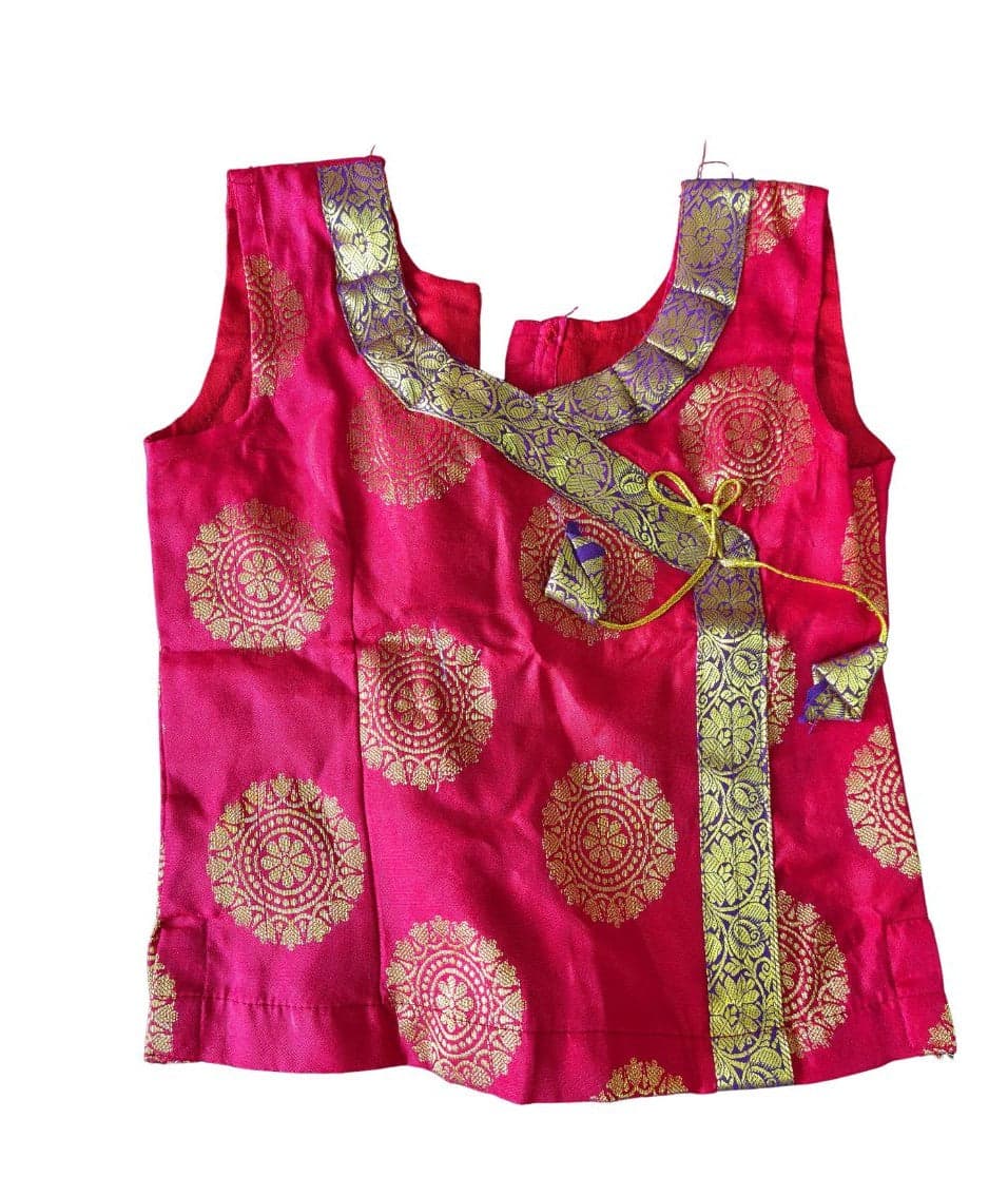 Baby Krishna Costume Top, Pistachio Green Art Silk, Woven Zari Design, Angrakha Style, 1-Year-Old