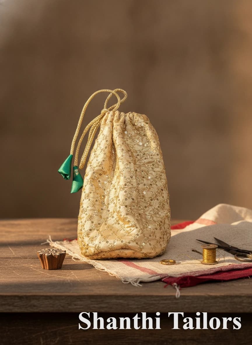 Golden sequined Nattuvangam Pouch by Shanthi Tailors, ideal Thalam Pouch for practice or Arangetram.