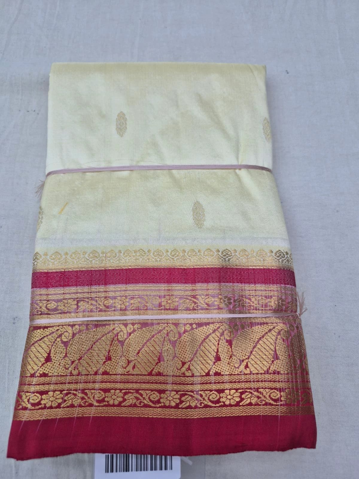 Off White Dharmavaram Silk Saree with Wine Border