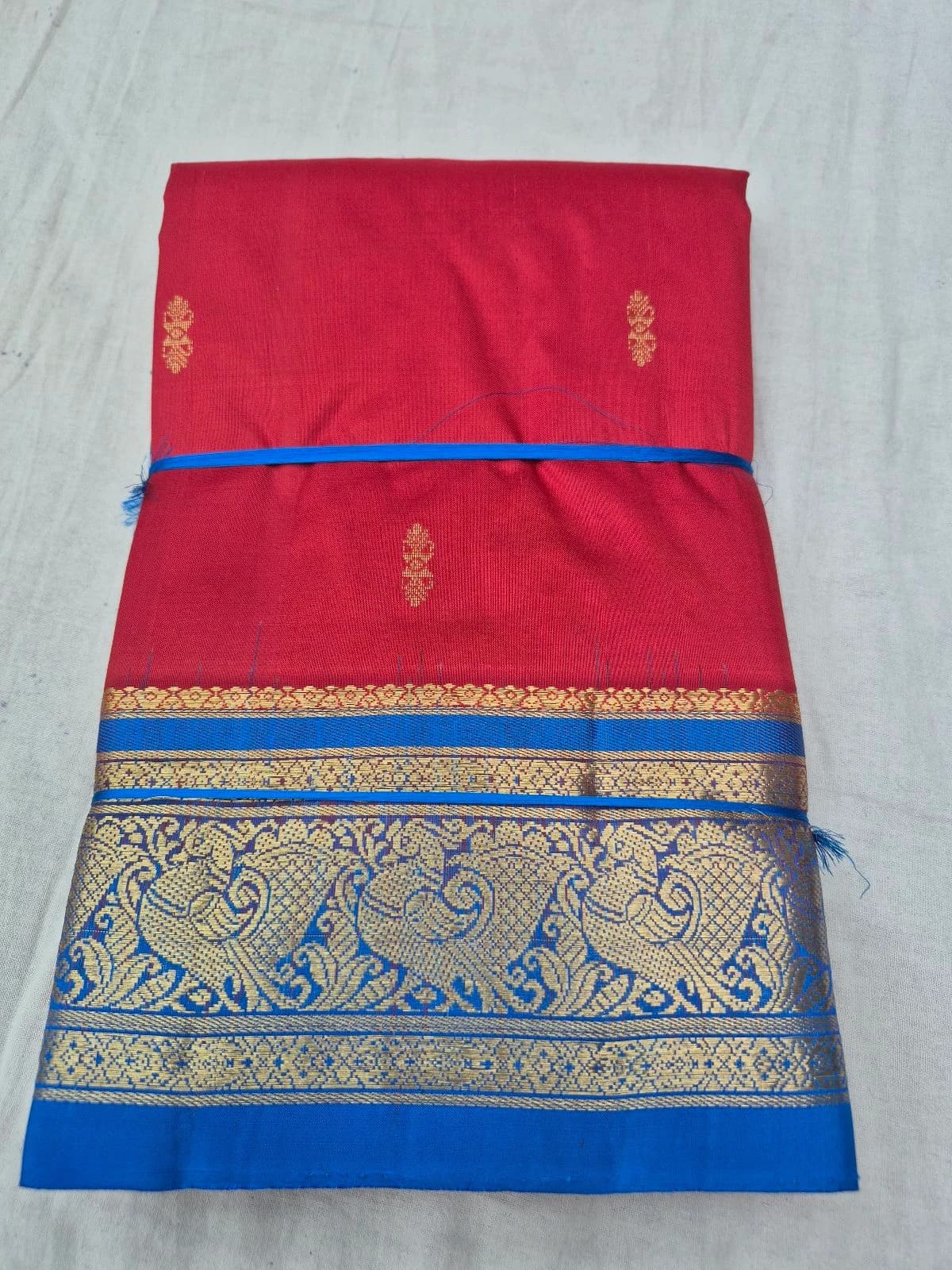 Red Dharmavaram Silk Saree with Royal Blue Border
