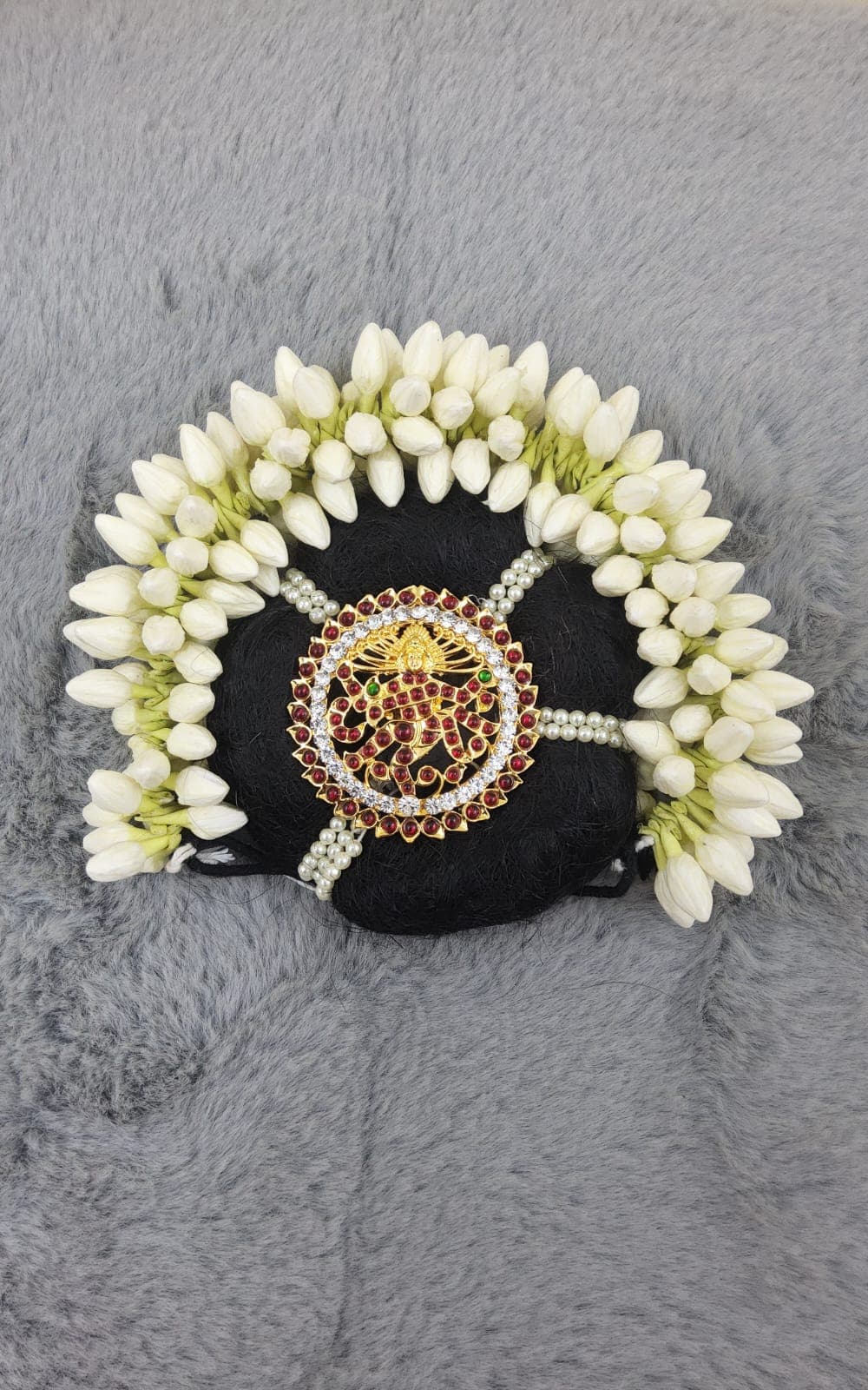 Green Jasmine Flower Hair Accessory for Bharatnatyam hair accessories, short style.