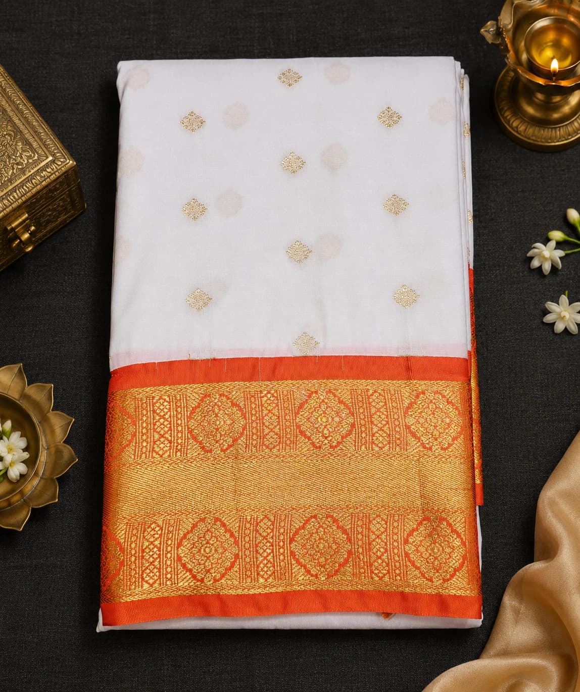 White with Orange | Margam saree
