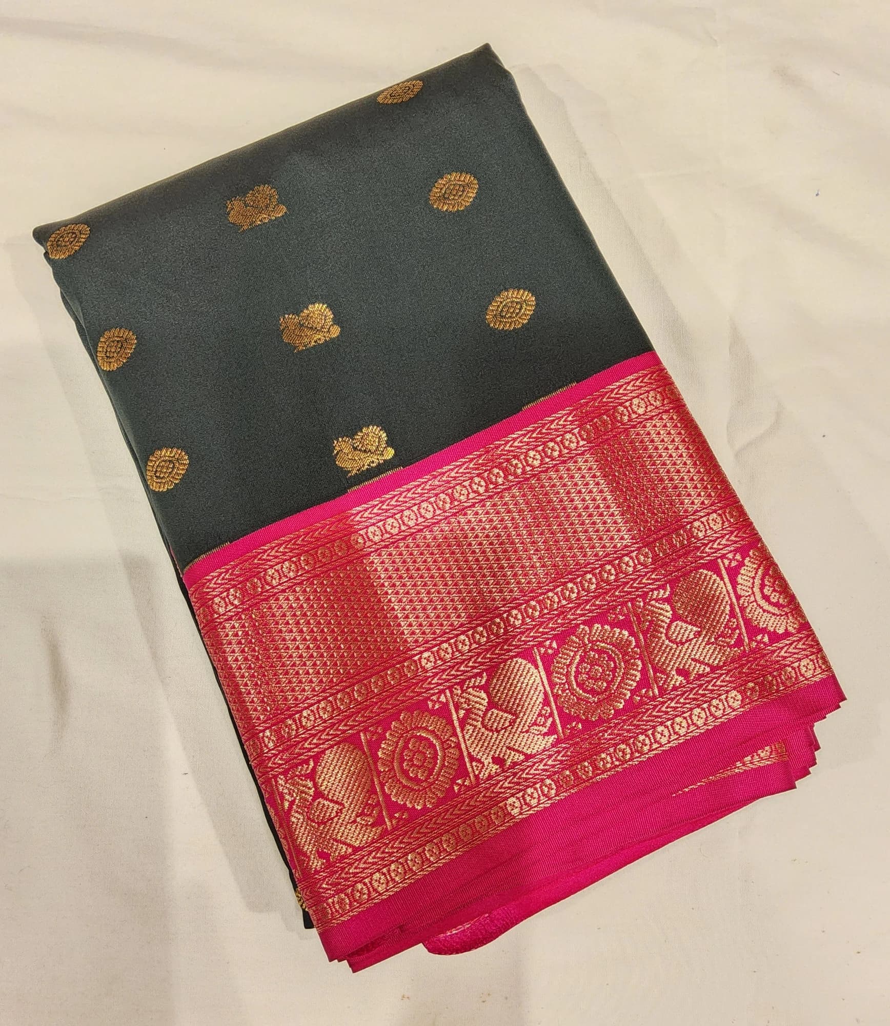 Dark Green w Pink | Margam Saree