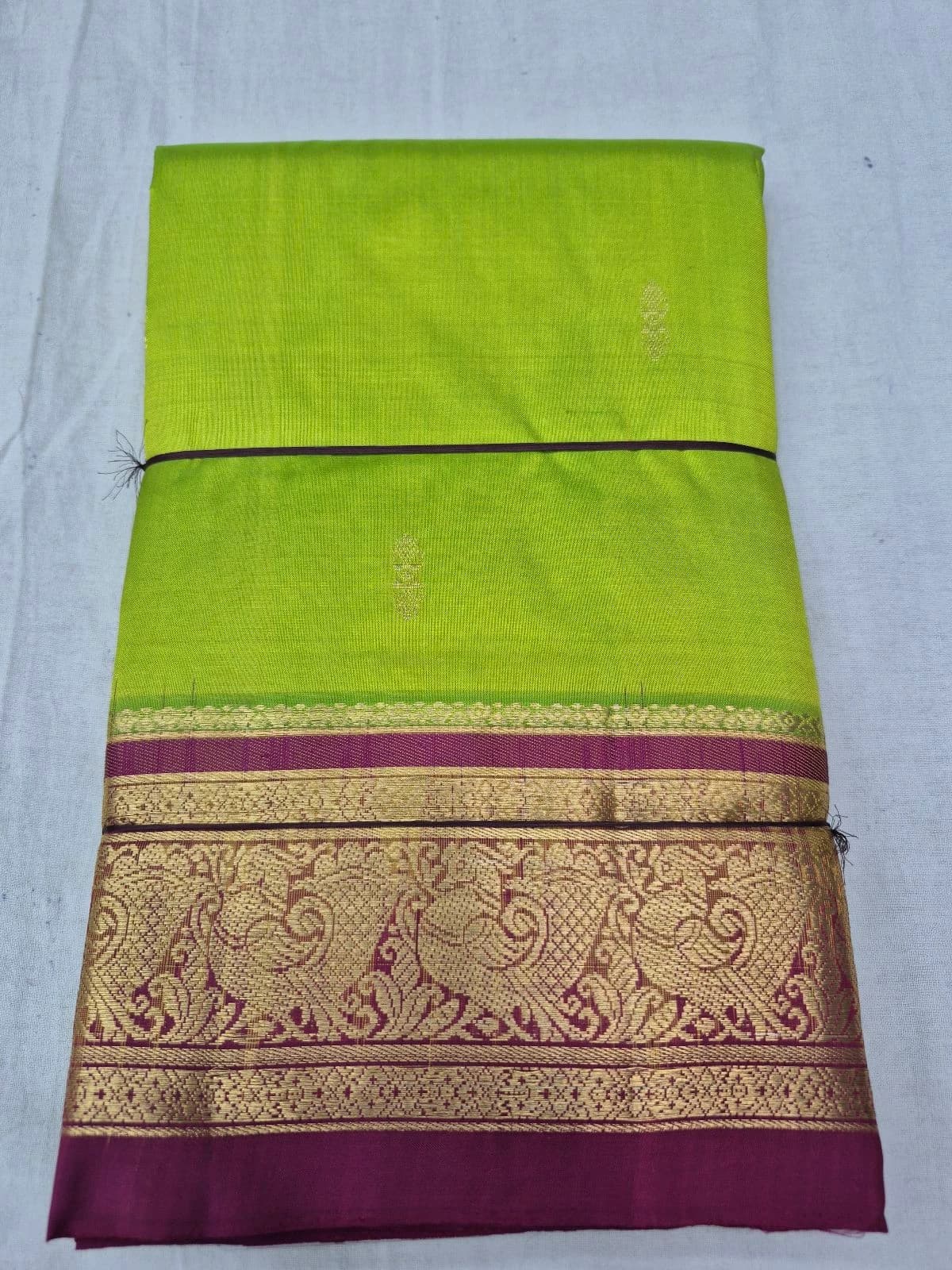 Lime Green Dharmavaram Silk Saree with Wine Border