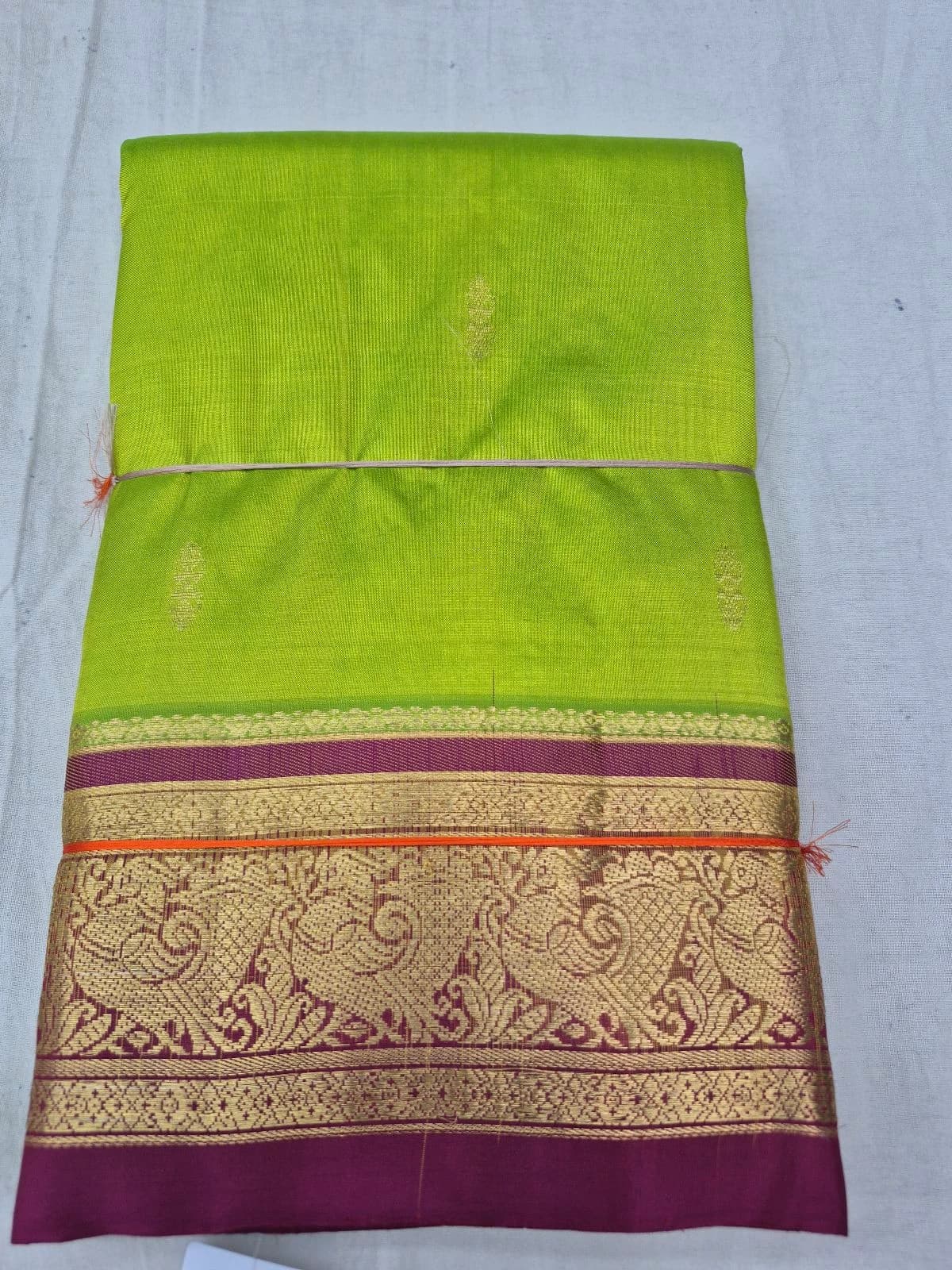 Lime Green Dharmavaram Silk Saree with Wine Border