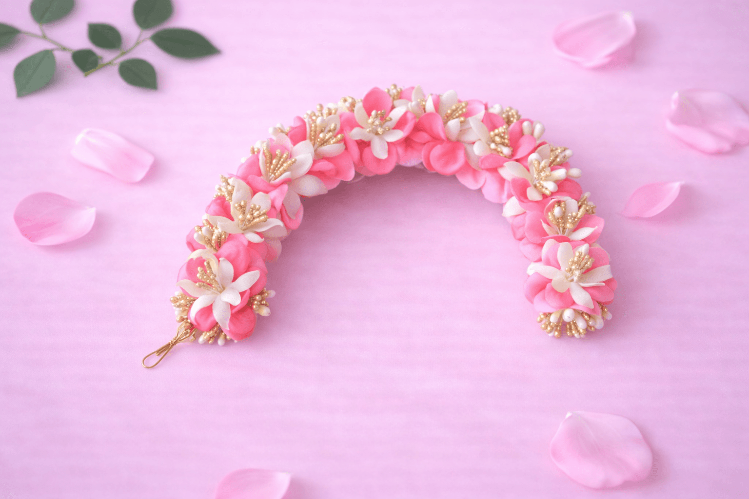 Pearl Rose Veni hairpiece for Bharatanatyam dance, wedding bridal hair, flexible wire base