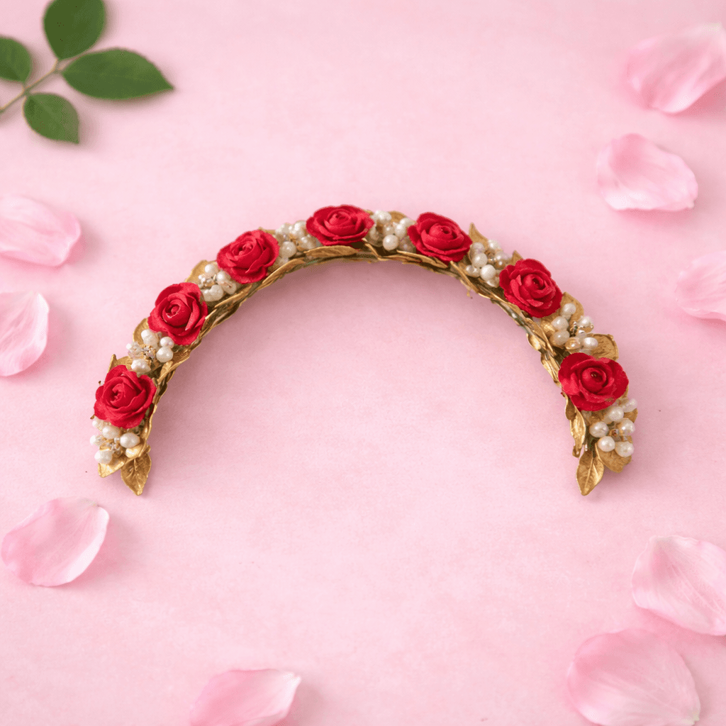 Rose Veni for Bharatanatyam hair, pearl floral design for Arangetram wedding, bridal hair accessory