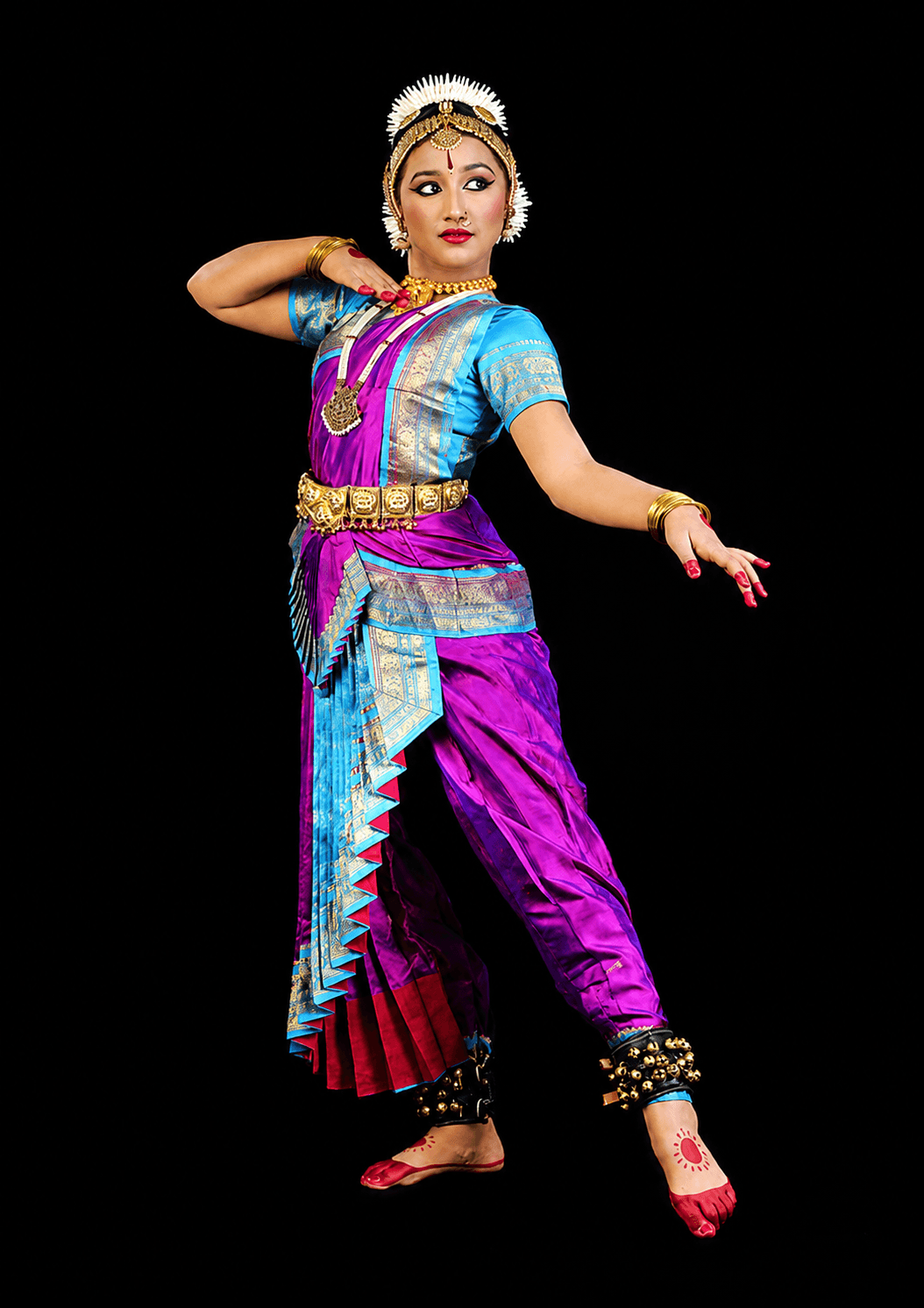 Pant Style with Cross Fan Dance Costume | For Bharatanatyam