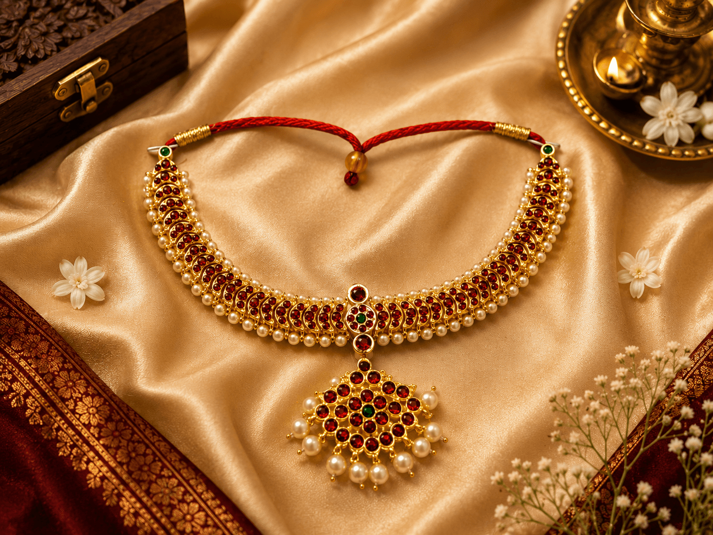 Soundarya Round Pearl Necklace | Bharatanatyam | Imitation Jewellery | 1483 - Image 2