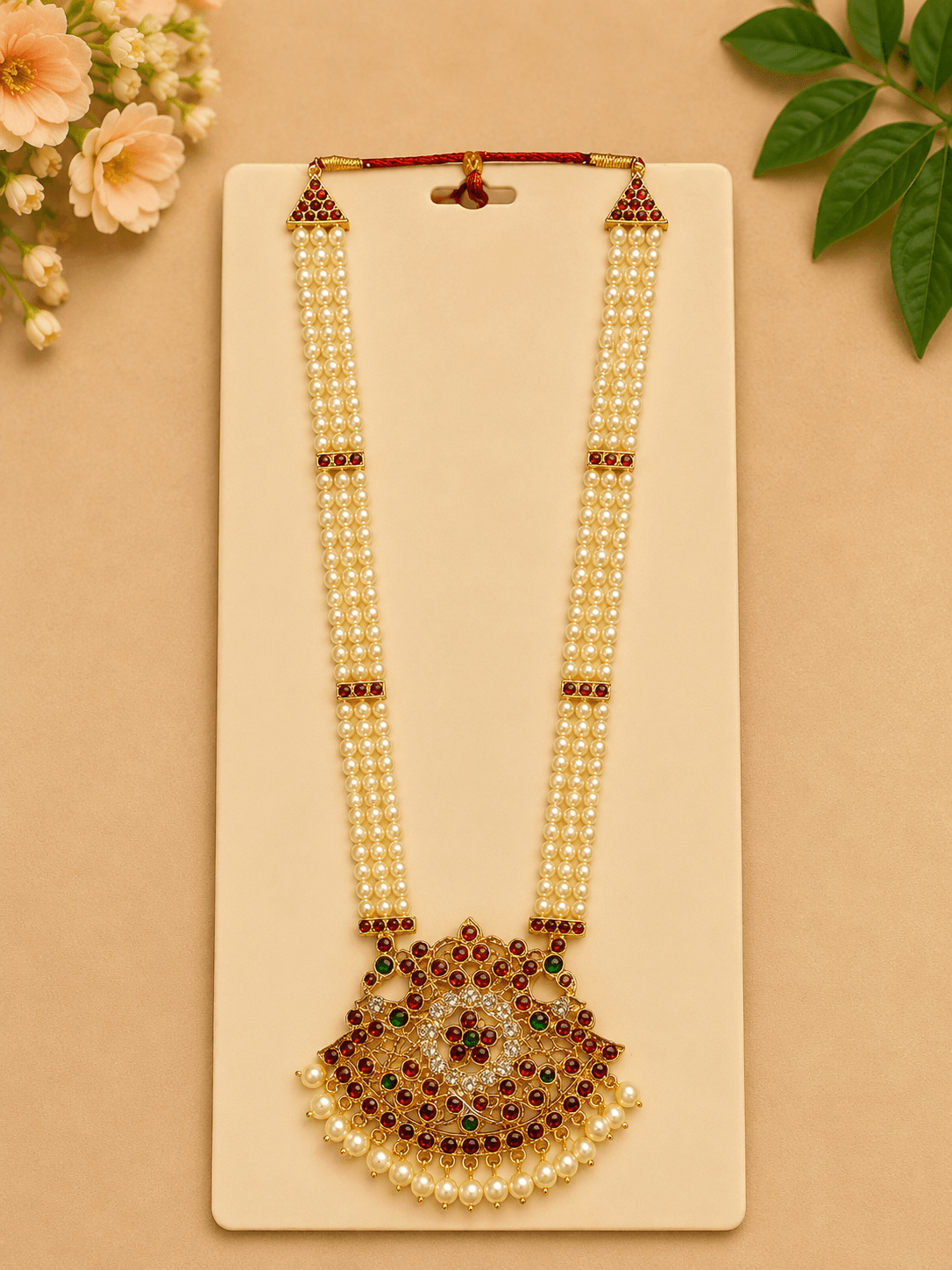 Bharatanatyam practice kit: temple jewelry maang tikka and earrings, gold leaf.
