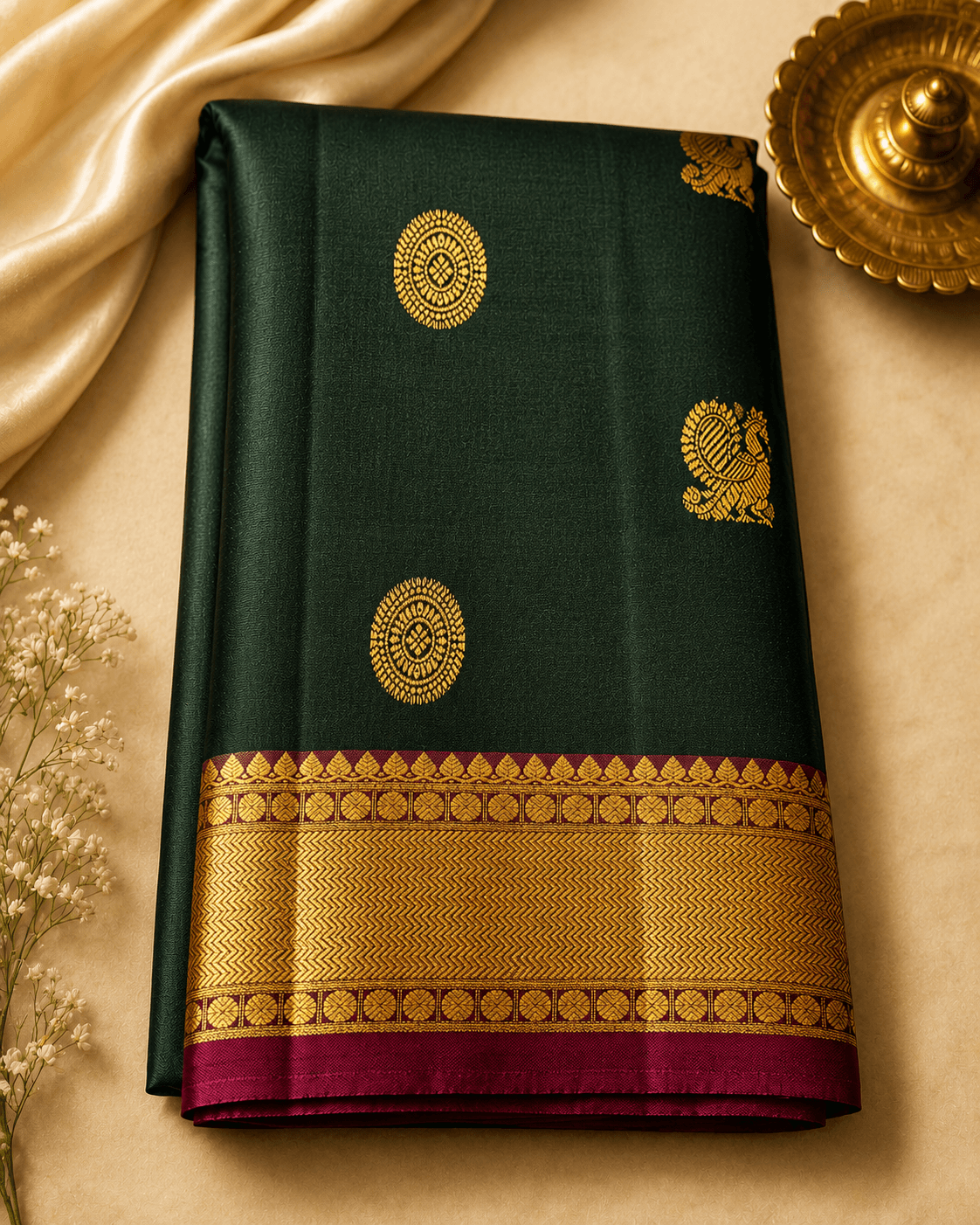 Dark Green with Vadamalli | Kanchipuram Silk Saree | Arangetram | SBS30