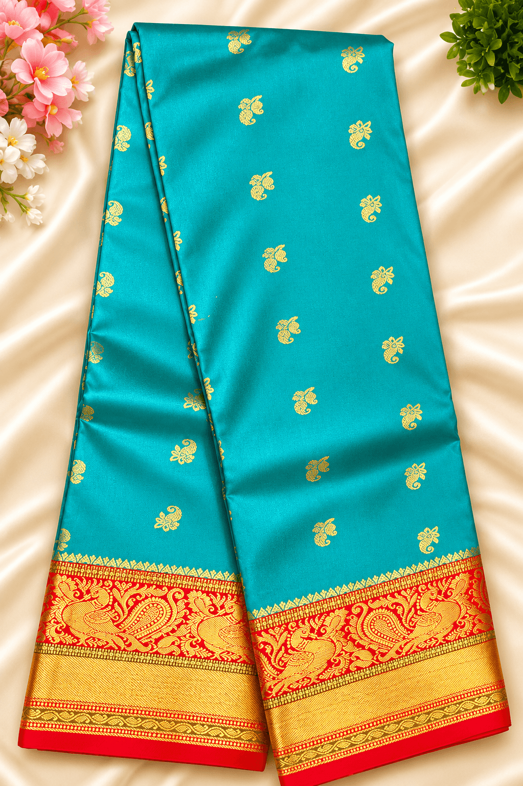 Ramar Green with Red | Semisilk Saree | SV919 - Image 2
