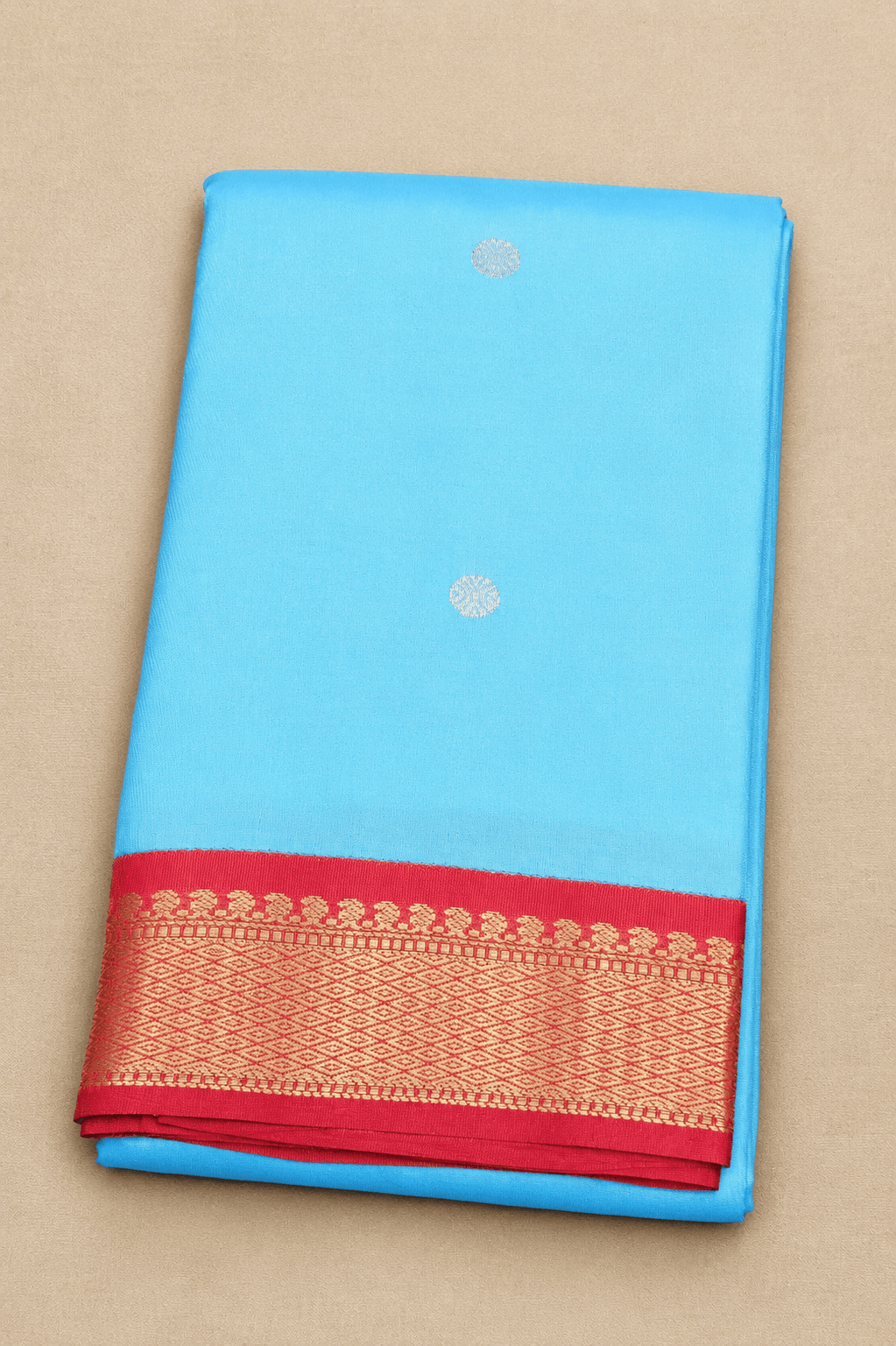 Skyblue with Red | Semisilk Saree | SV917