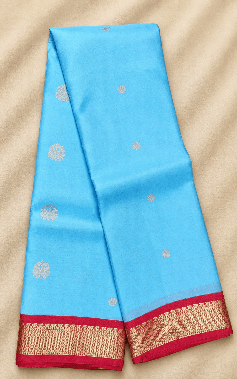 Skyblue with Red | Semisilk Saree | SV917 - Image 2