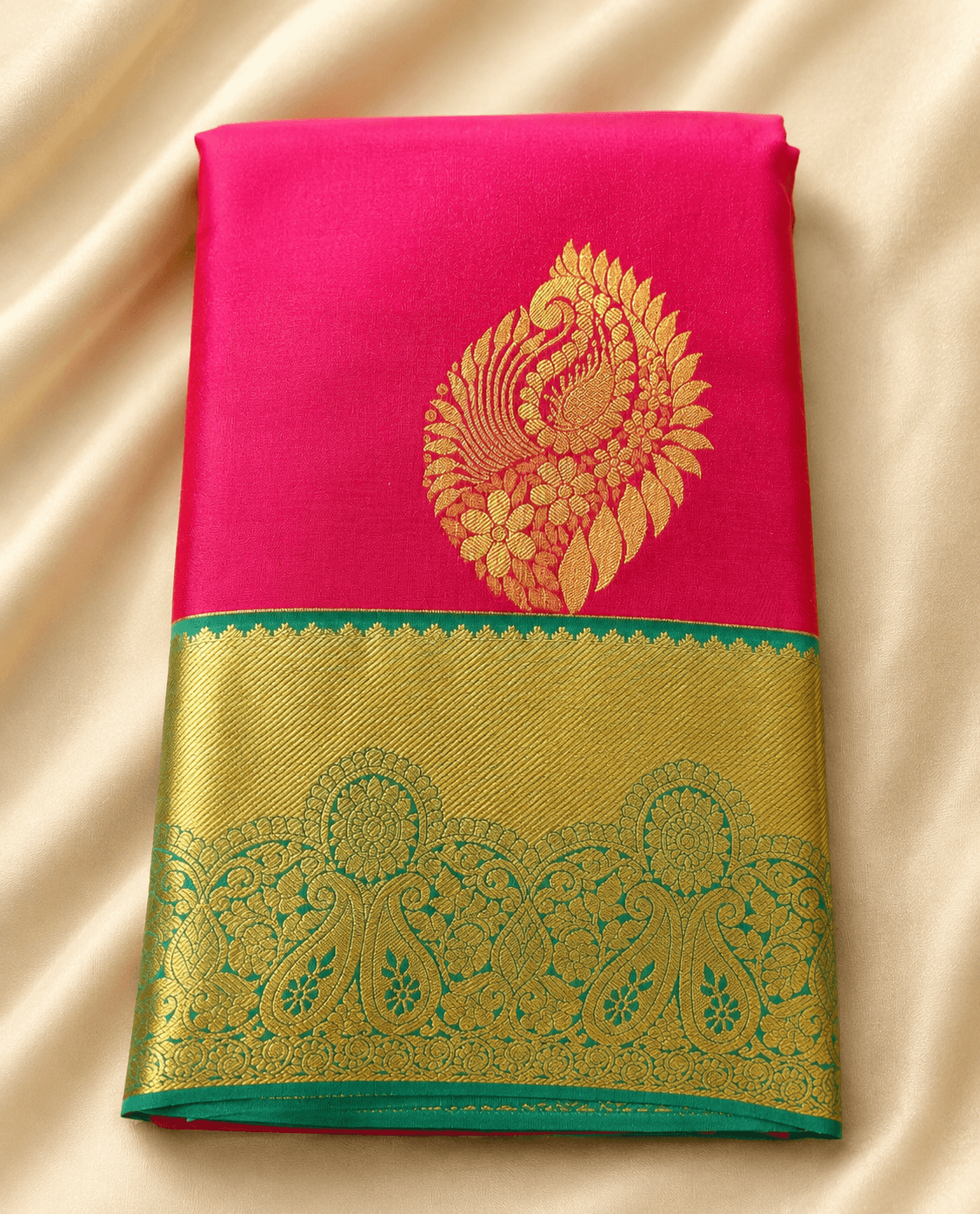 Pink with Green | Semisilk Saree | STPL2