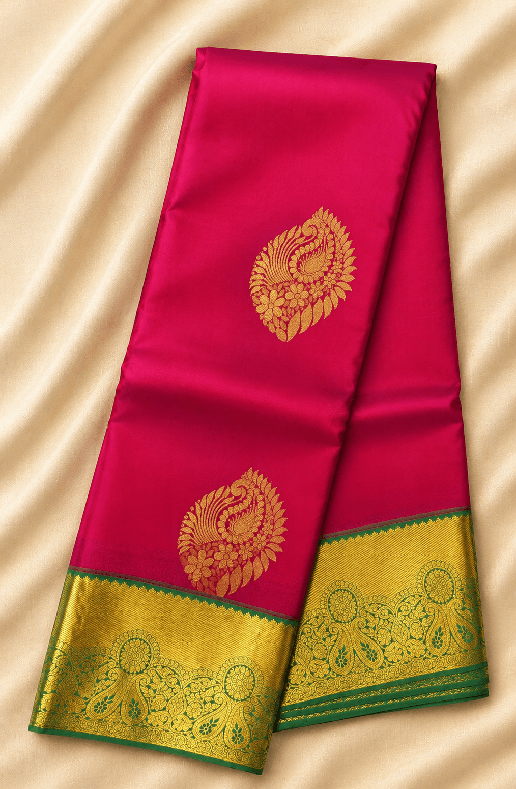Pink with Green | Semisilk Saree | STPL2 - Image 2