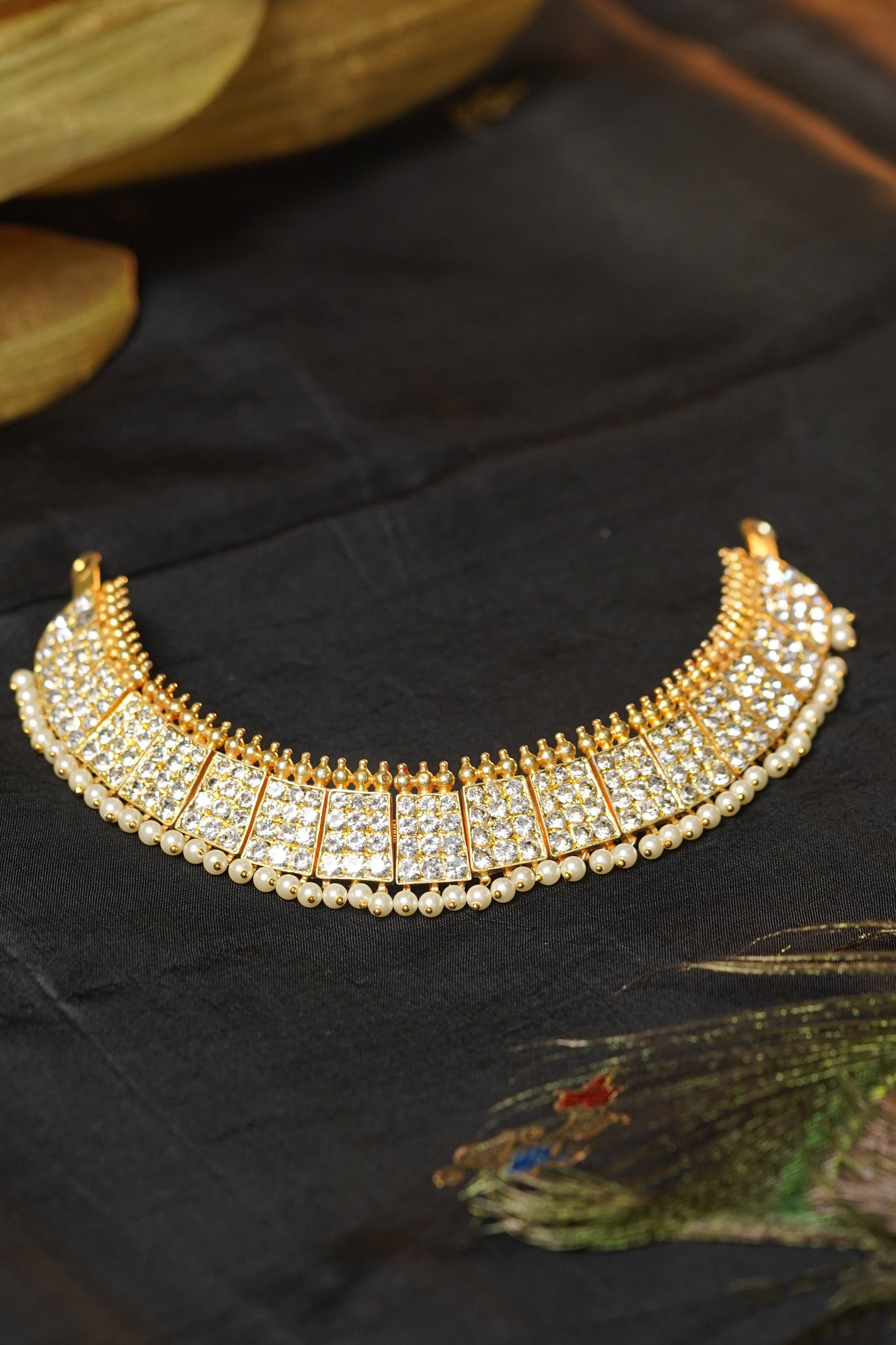 Short Poothali Necklace, temple jewellery, gold plated silver neck piece.