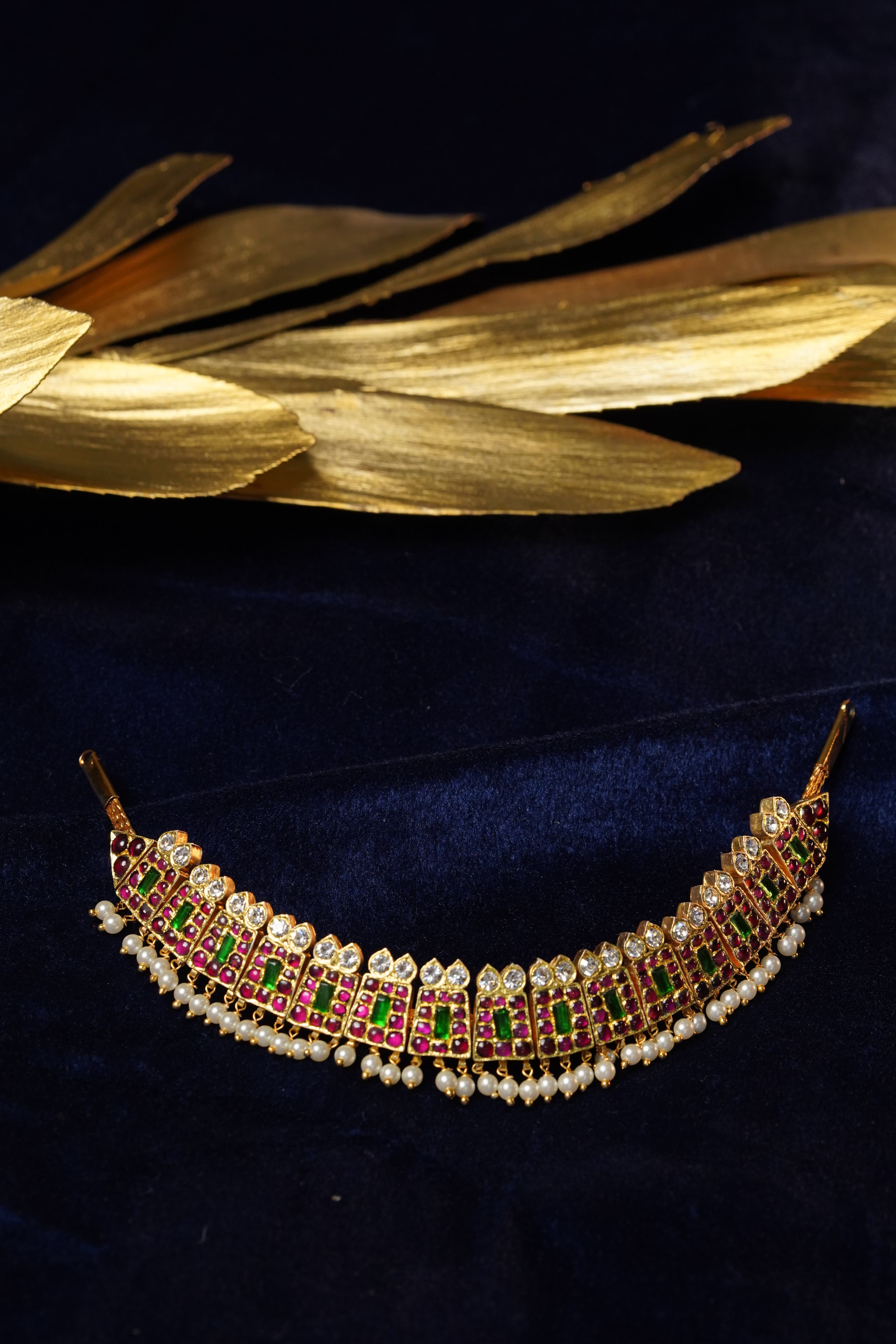 24 Carat Gold Poothali Necklace, temple jewelry detail, Indian dance inspiration.