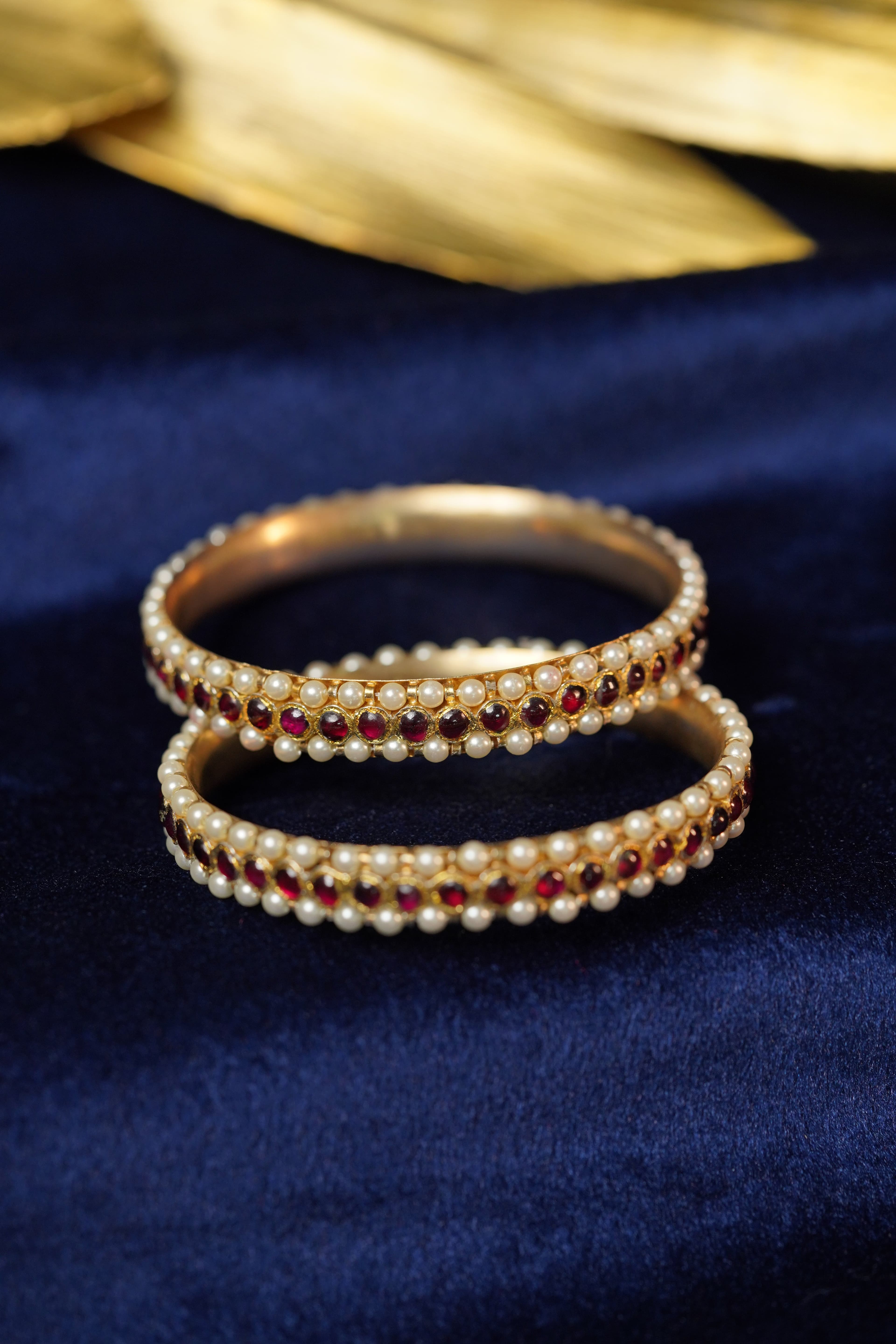 Pearl with Maroon Stone Bangle - Bangles