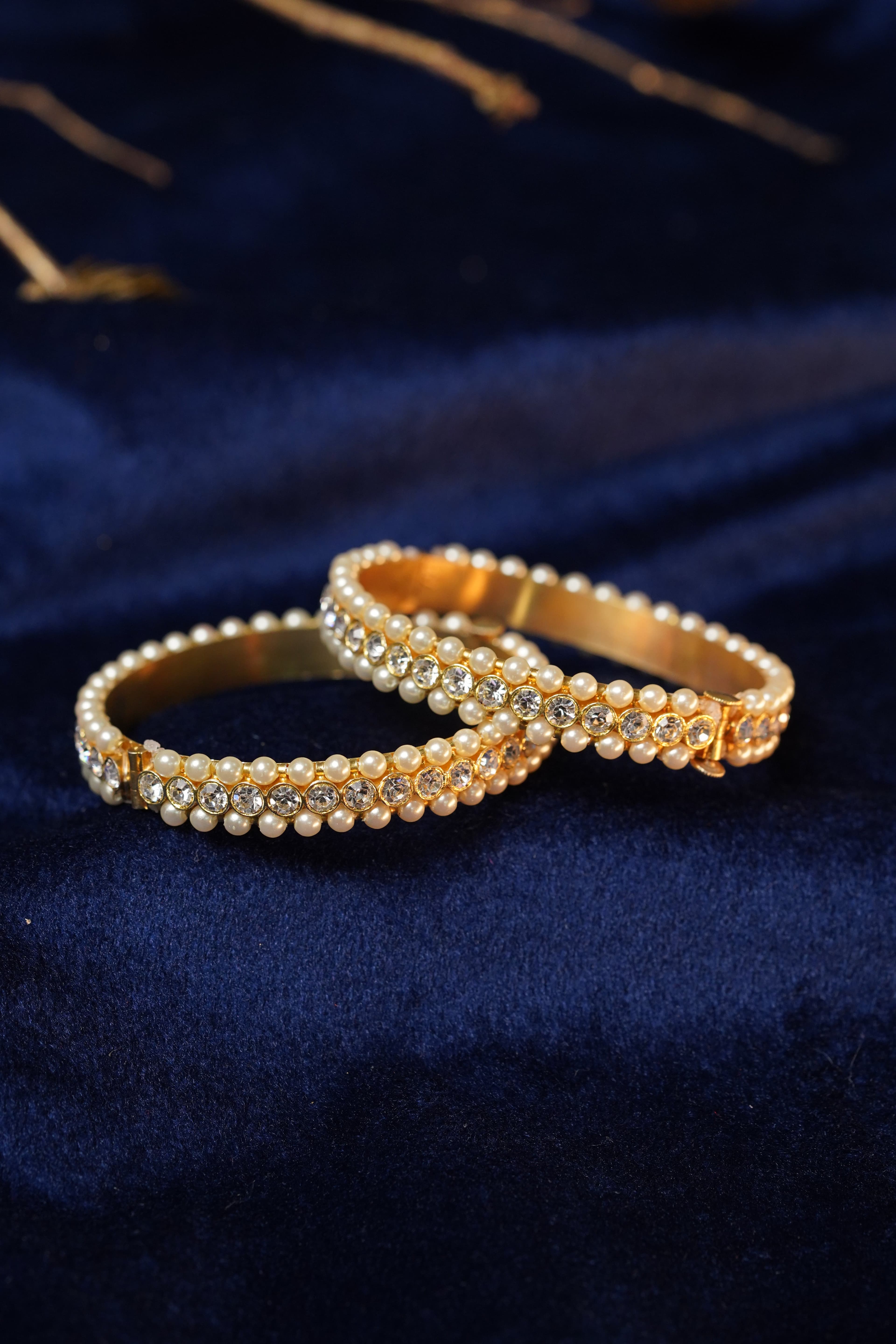 Pearls Bangle Open screw type, on hand. Elegant pearl bangle jewelry.