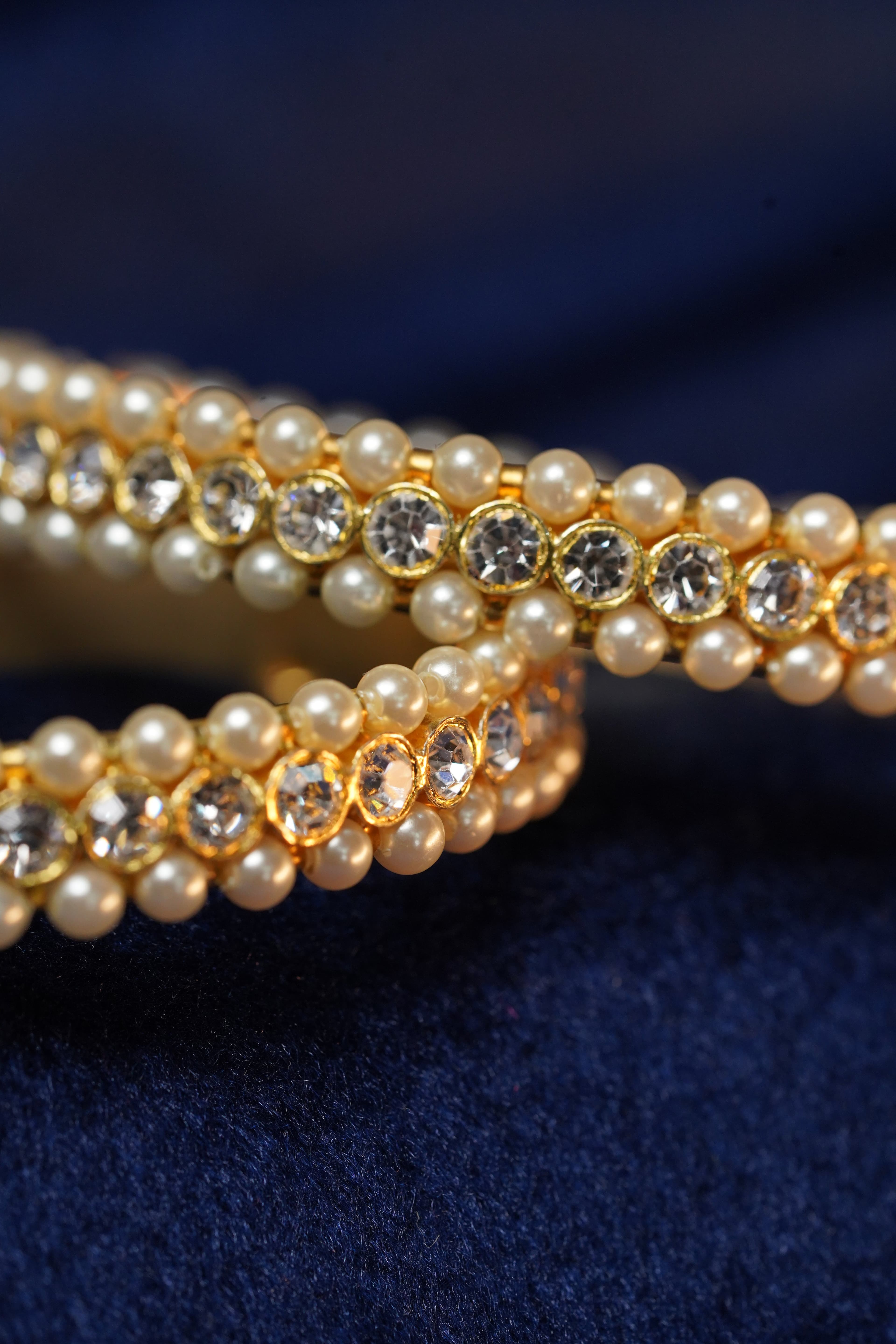 Pearls Bangle Open screw type, side view. Stylish pearl wrist accessory.