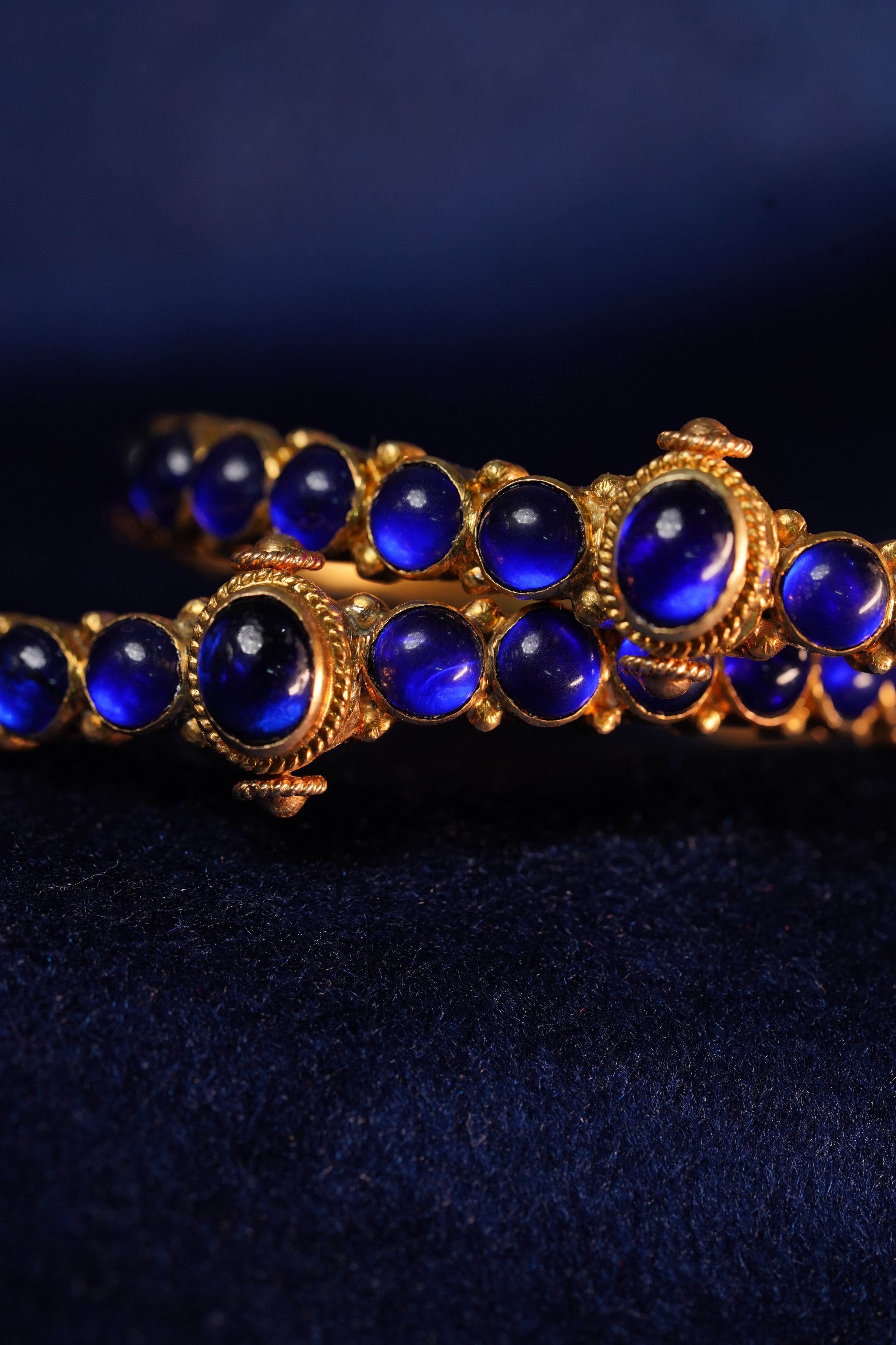 Stylish Blue Pearl Open screw type Bangle, angled view, showcasing the pearl and bangle's full shape (size 2.4-2.6).