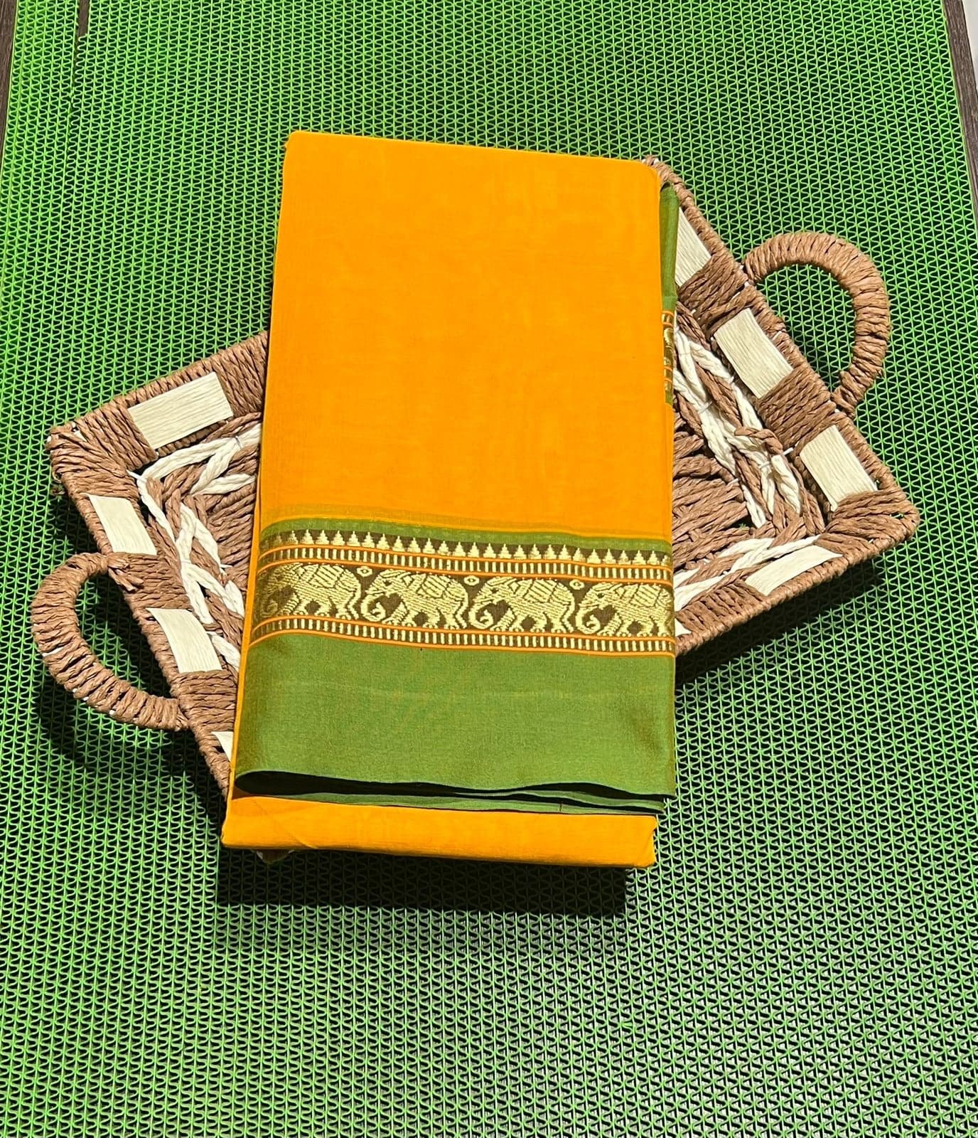 ReadyMade Dance Practice Saree full view. Cotton, pre-stitched for Bharatanatyam.