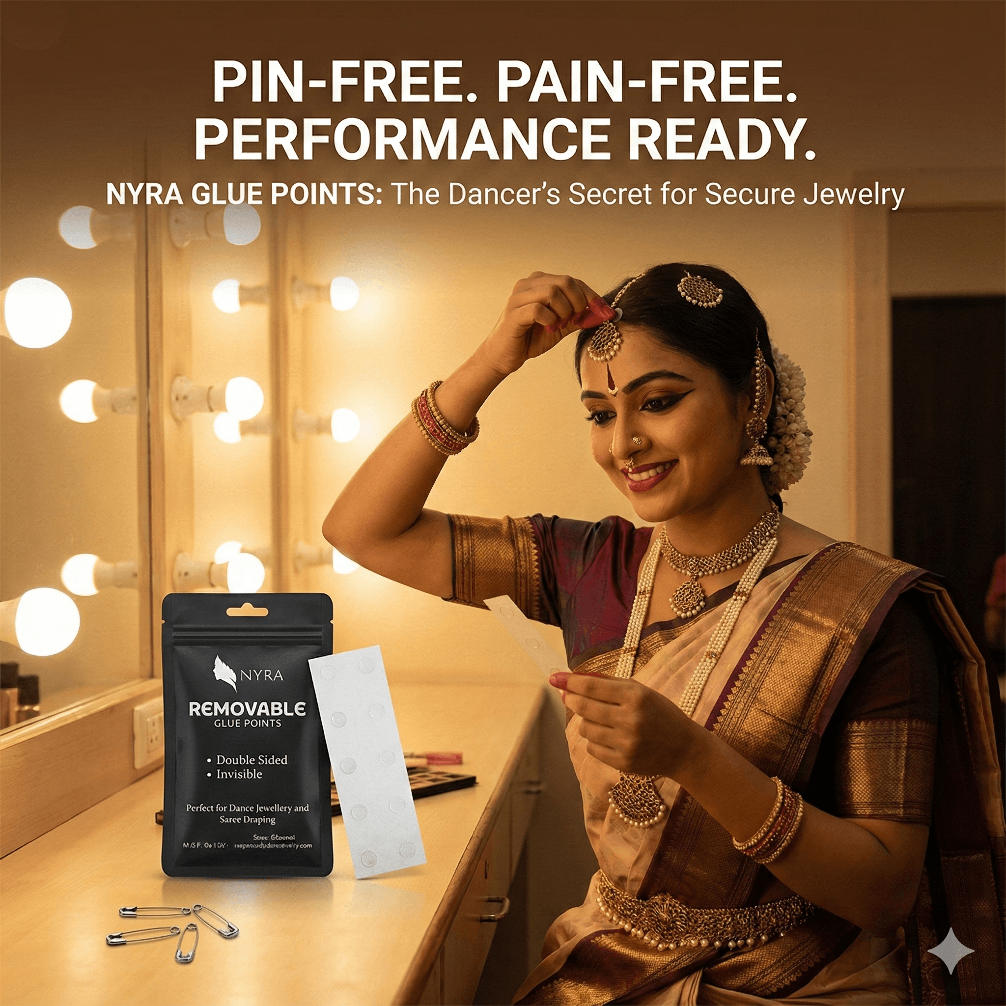 Bharatanatyam dress for kids: Stage Ready Essential Kit with makeup and accessories for dance performance.