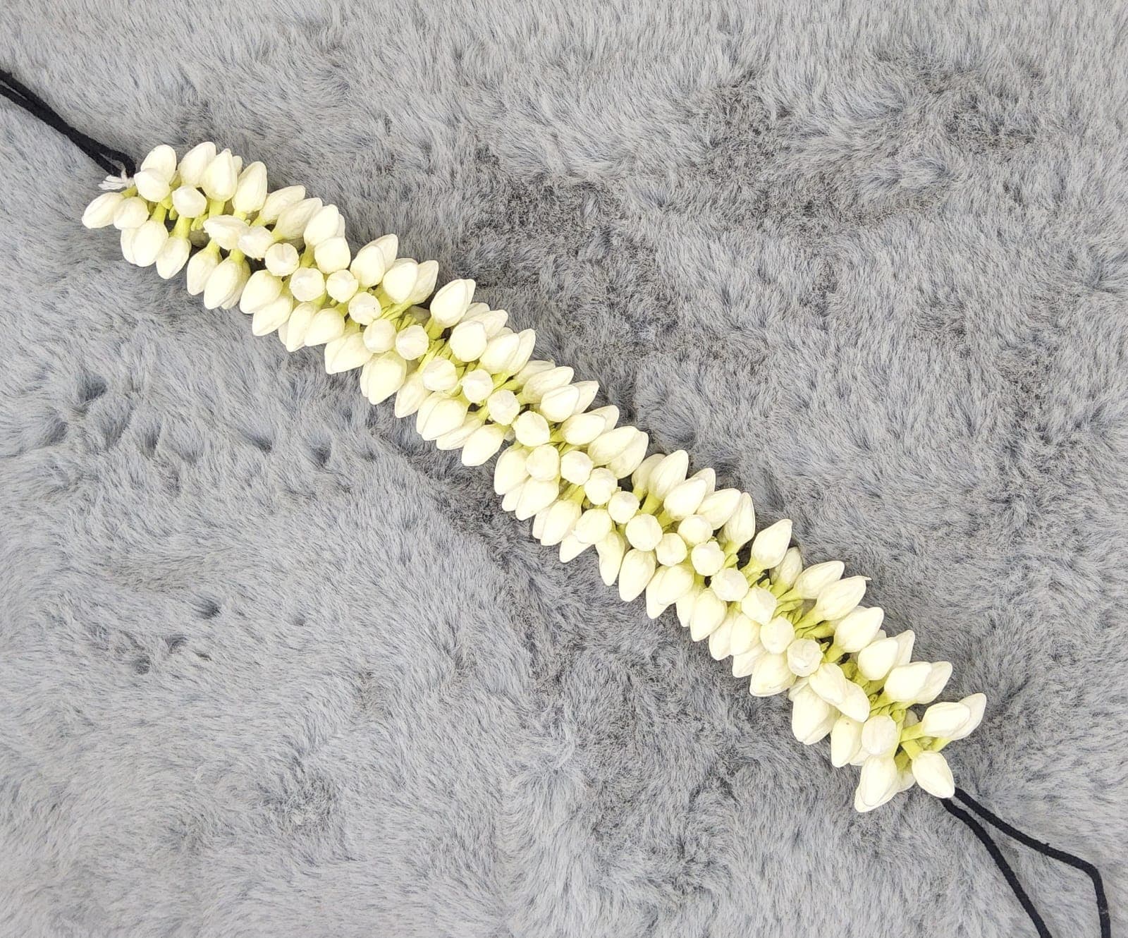 Short Green Realistic Jasmine Flower Hair Accessory for Bharatnatyam dance.