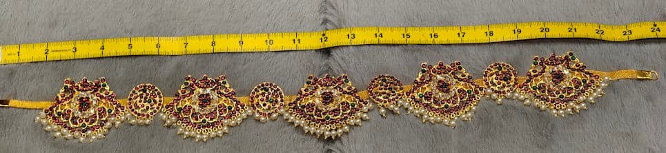 Stone Belt Imitation Jewellery: Full view of gold-tone dance belt with sparkling stone details