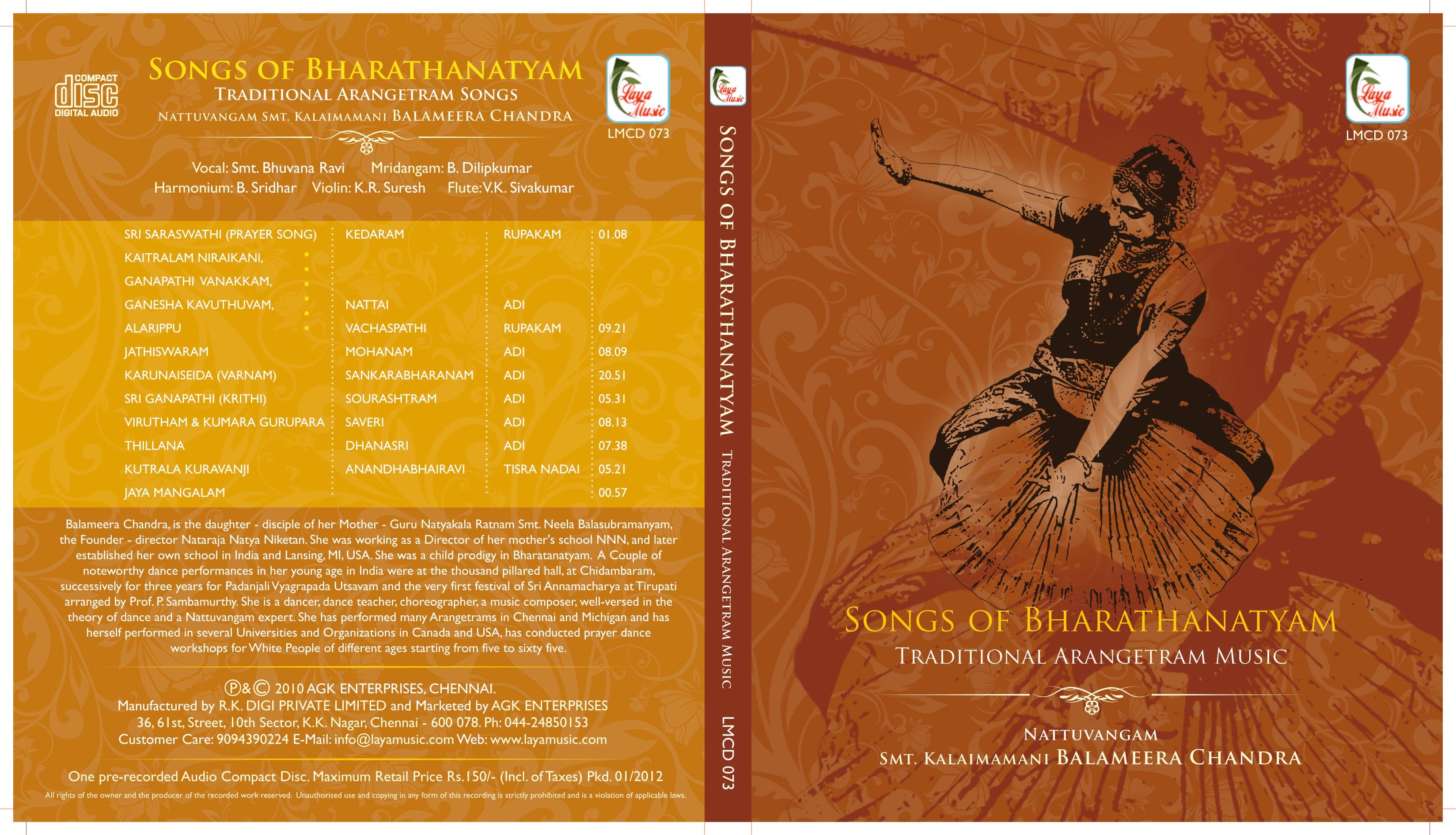 Song Of  Bharatahanatyam -  Balameera Chandra  | CD - Music