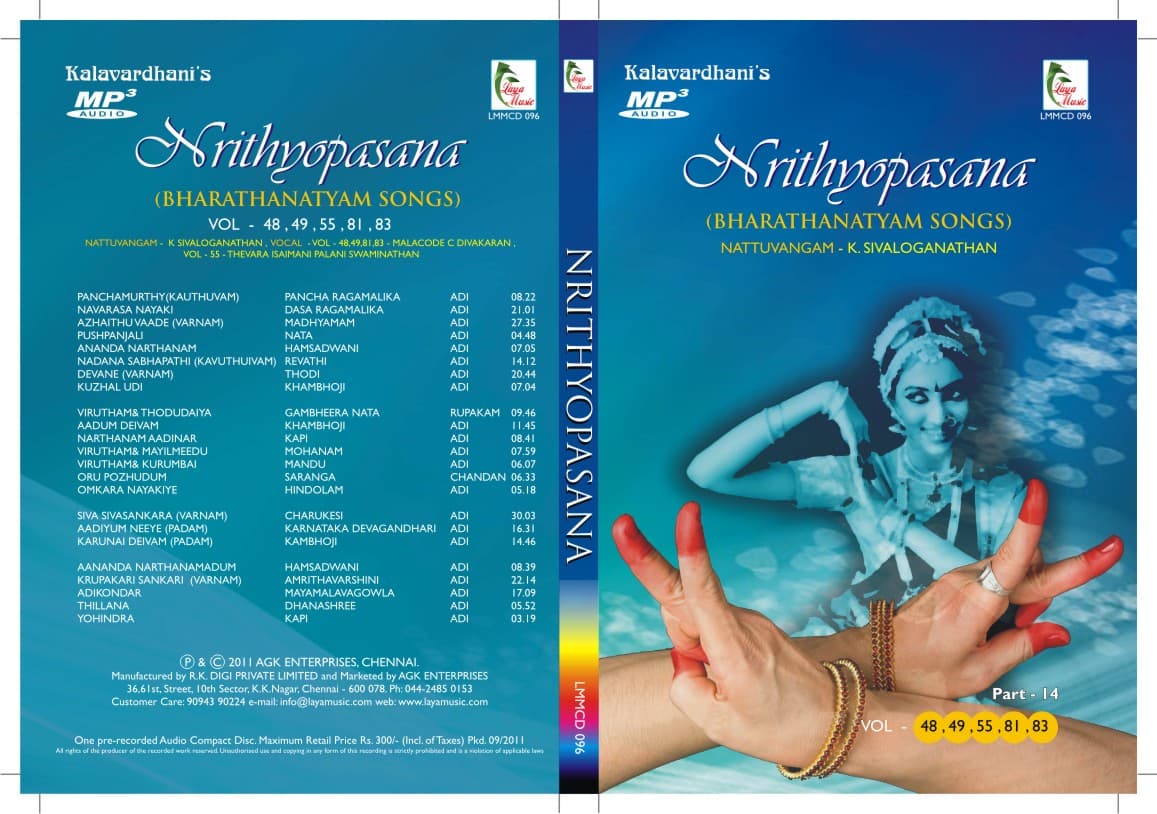 NRITHYOPASANA Vol 48,49,55,81,83 CD cover. Indian classical dance music collection.