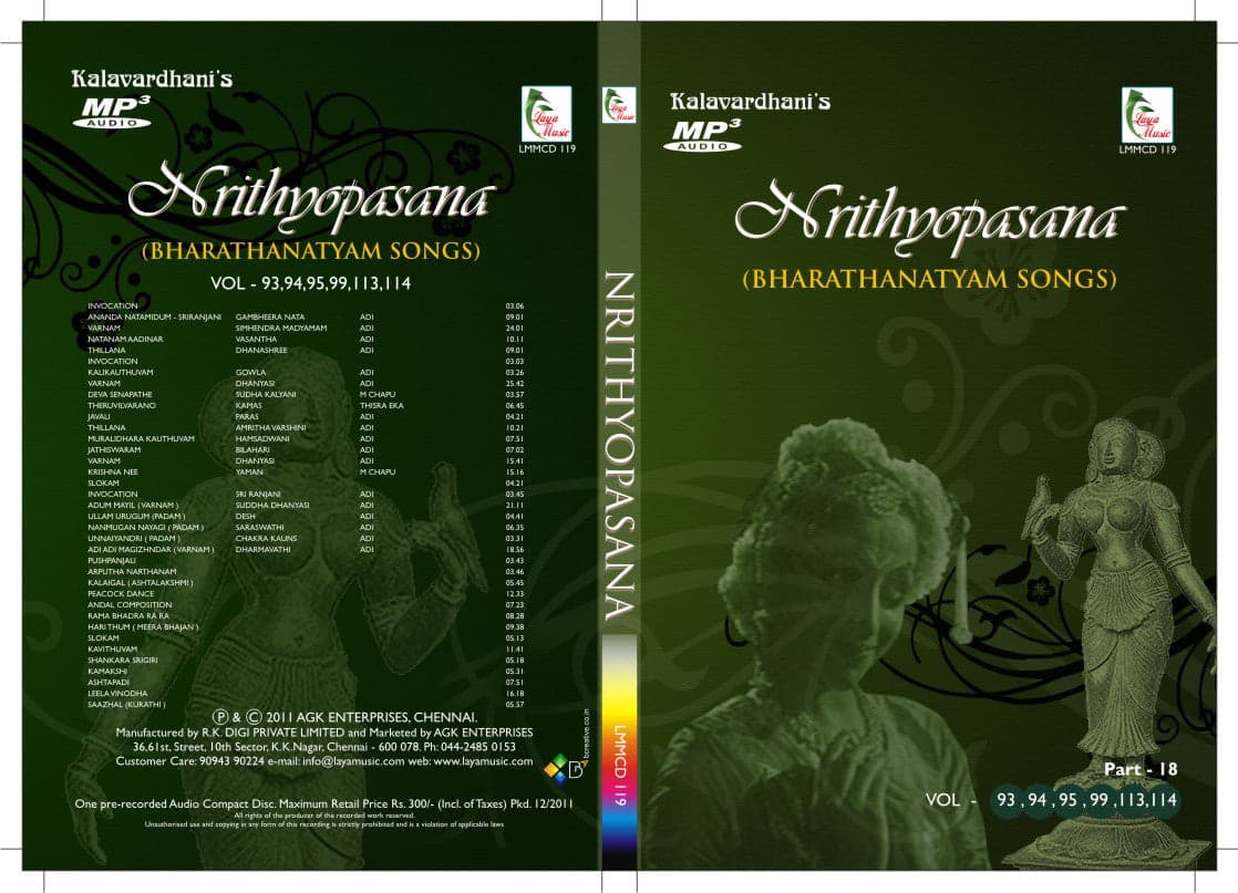 NRITHYOPASANA PART-18 CD cover. Indian classical dance audio learning.