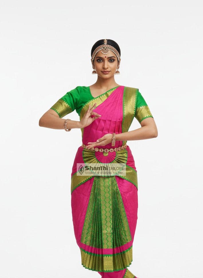 Readymade Pant Costume: Pink & Green Bharatanatyam outfit for Kuchipudi and Indian dance.