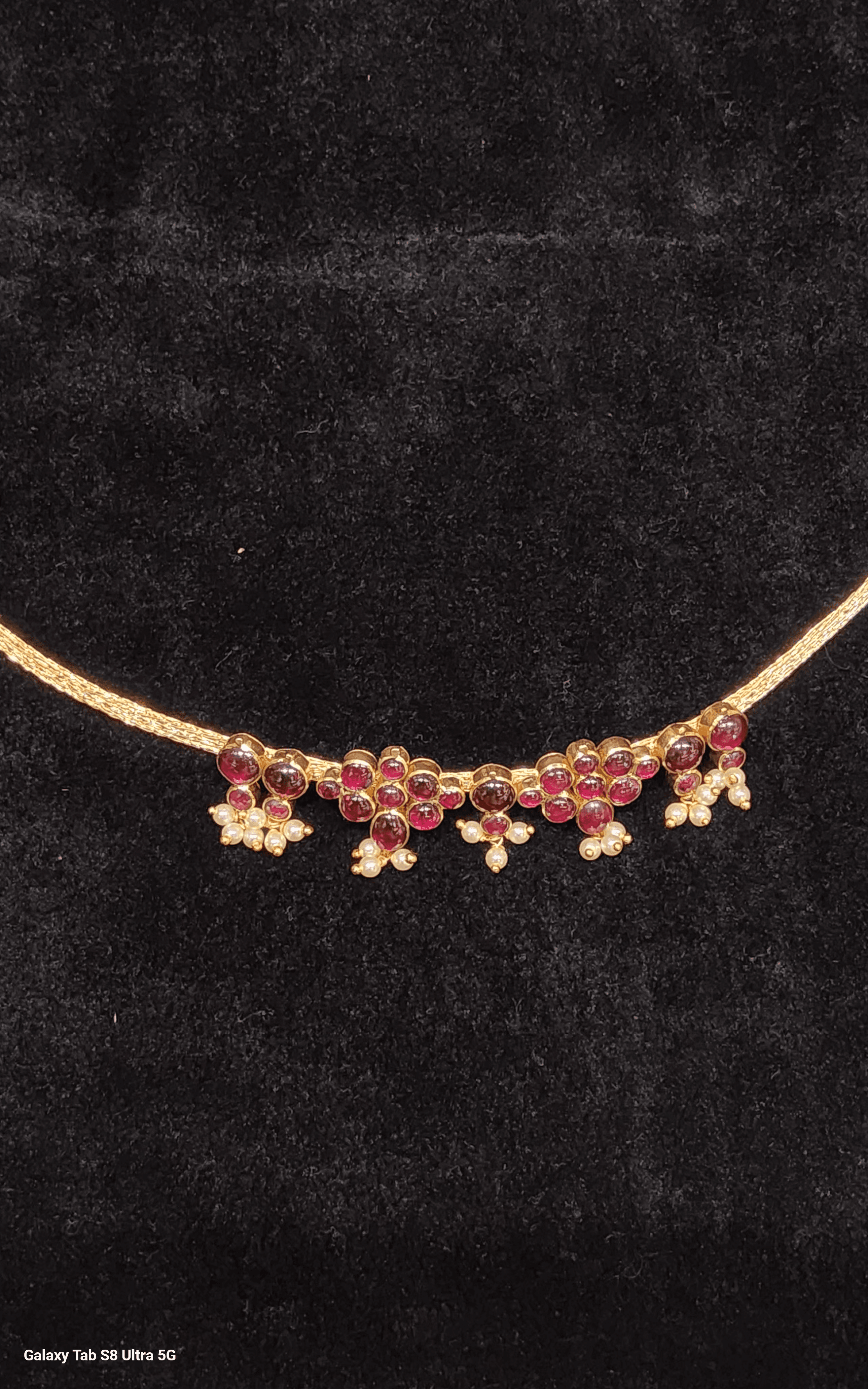 Handmade 2 FLOWER BIT Temple Jewellery necklace, pure silver with intricate gold leaf details, perfect for professional Kuchipudi.