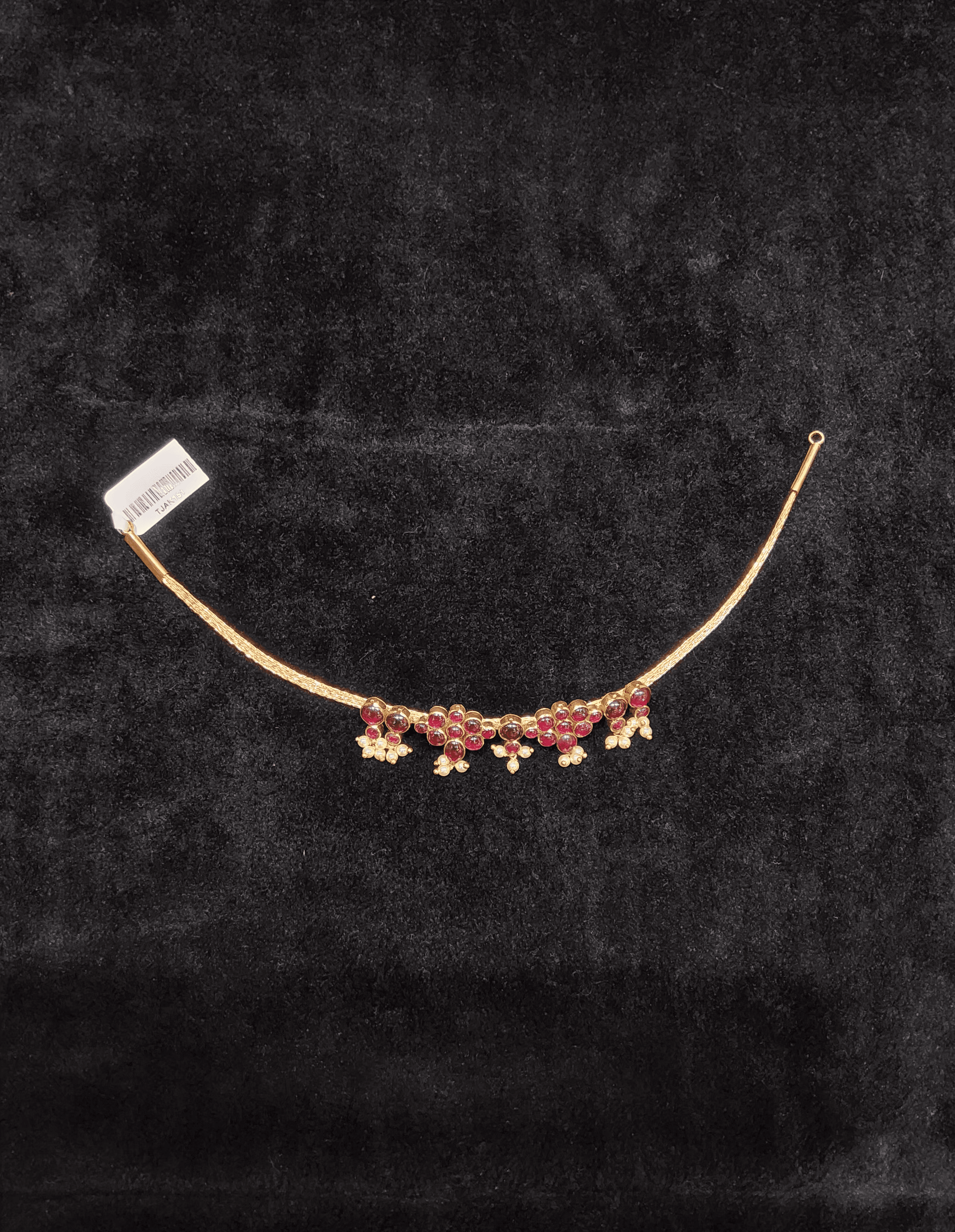 Close-up of 2 FLOWER BIT Original Temple Jewellery necklace, pure silver with gold leafing, front view for Bharatnatyam dancers.