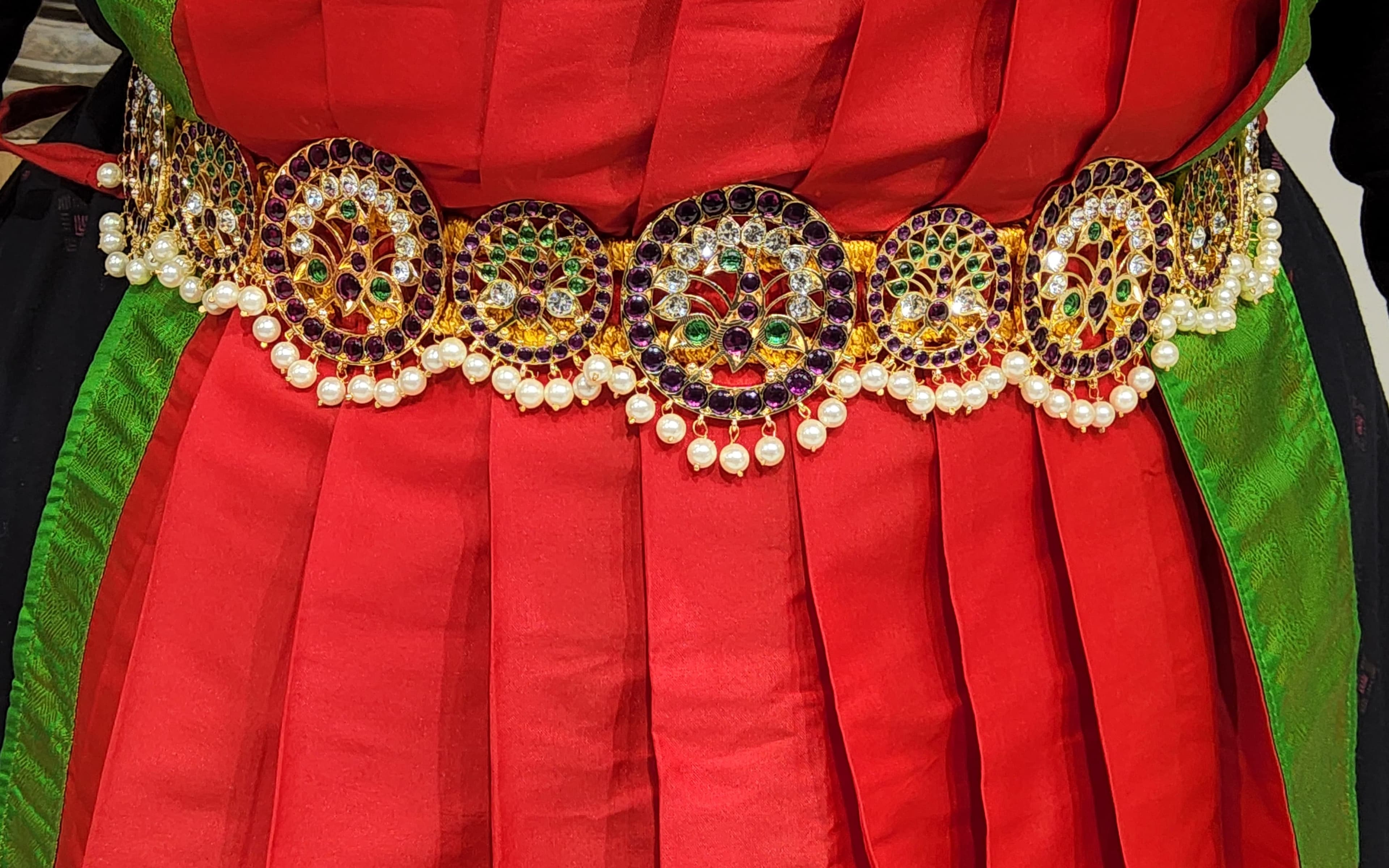 Indian Classical Dance Copper Belt by Margam: Copper and glass stone design.