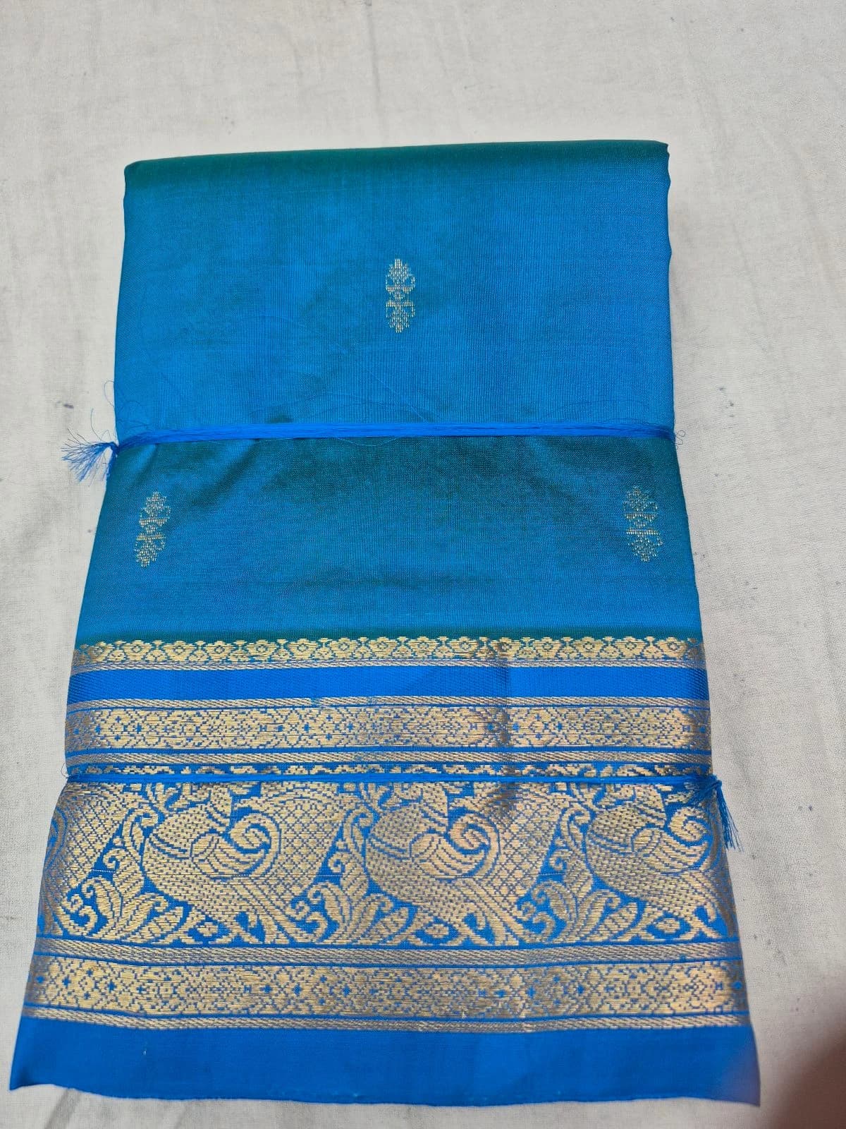 Peacock Blue Dharmavaram Silk Saree with Royal Blue Border