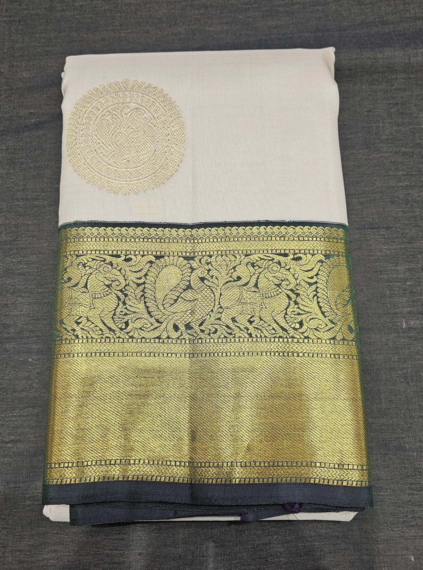 Off White w Green  |  Kanchipuram Silk Saree |  SB546