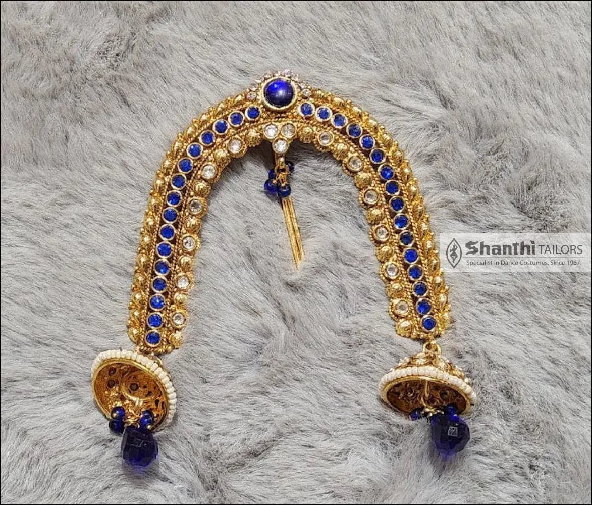 Blue stone Arch Jada Billai - Antique finish, copper alloy, bharatanatyam accessories