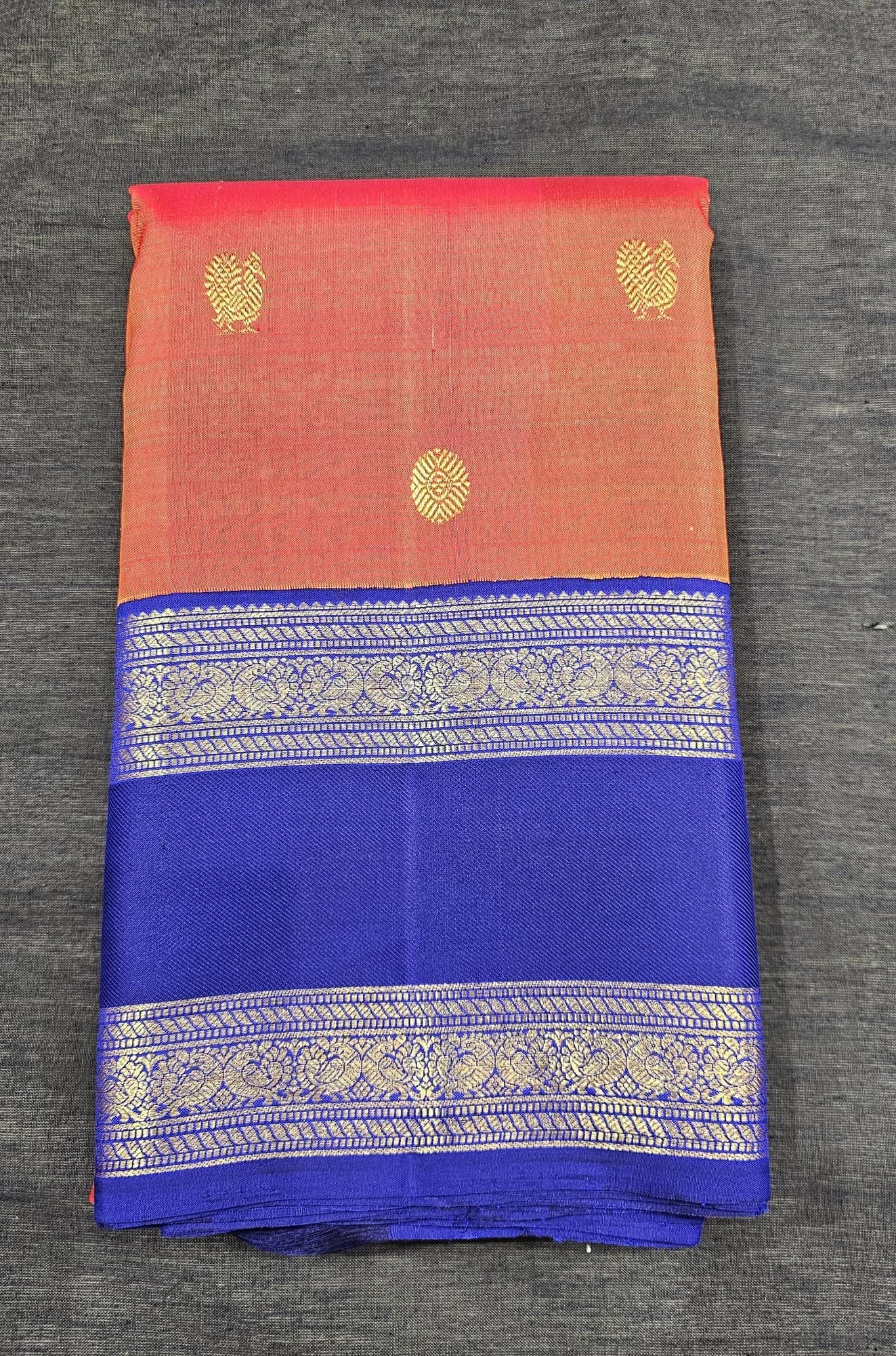 Orange with Dark Blue | Kanchipuram Silk Saree | Arangetram | SESS81