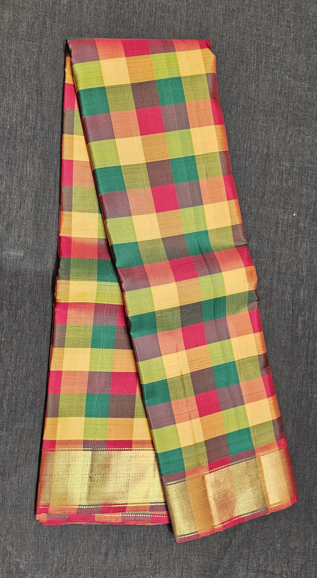 Multicolour Checked Self | Kanchipuram Silk Saree | SBS44