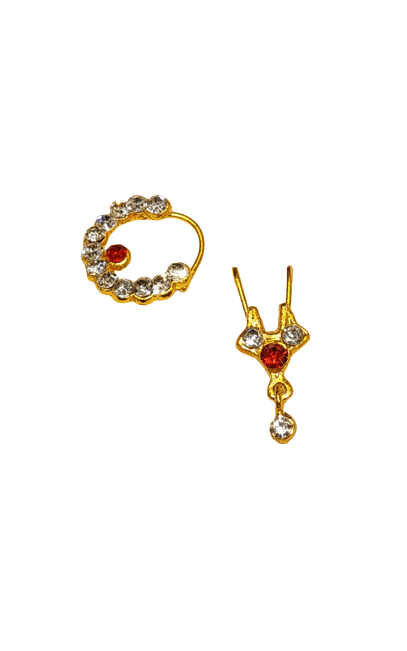 Nathu Bullaku White Pack of 5, side view. Traditional Nose Ring.
