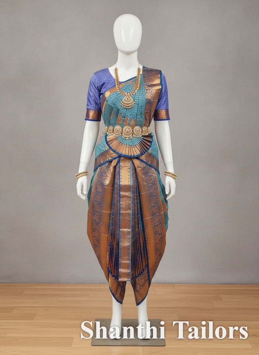 Sea Green w Blue | Dhoti Long Fan | Readymade Costume