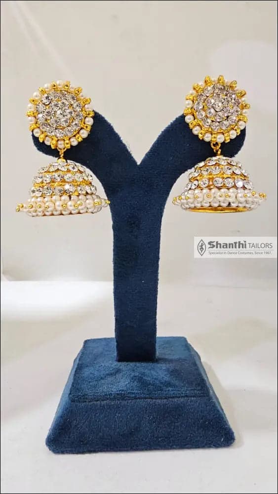 Silver base gold leaf big jummiki earrings, traditional temple jewelry for dance.