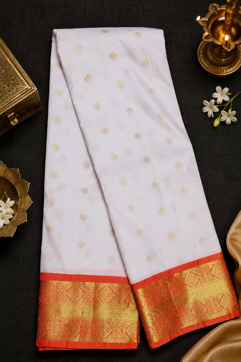 White with Orange | Margam saree