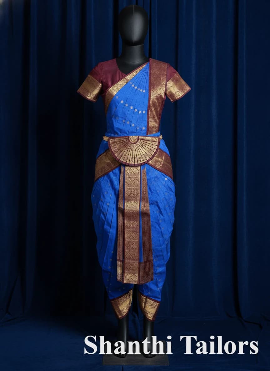 Ink Blue w Marron | Readymaded Bharathanatyam Costume | AKS