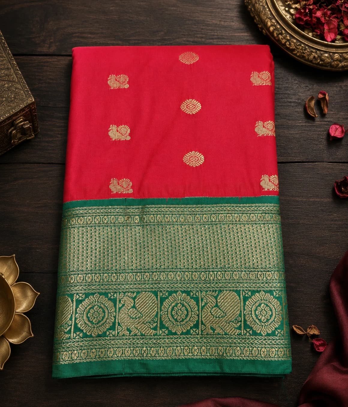 Red with Green | Margam Saree | OSS14