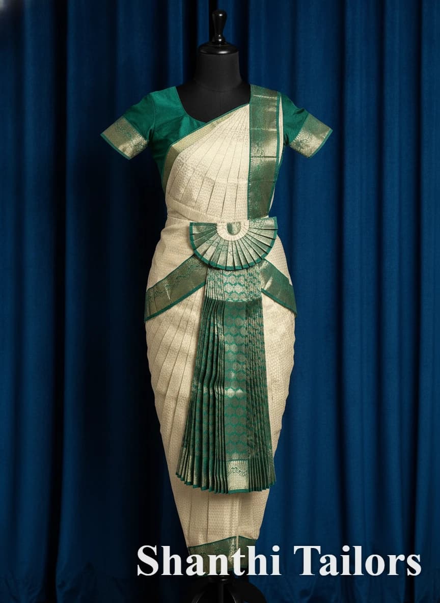 Half White with Green  | Readymade Pant Costume | Bharathanatyam | H178